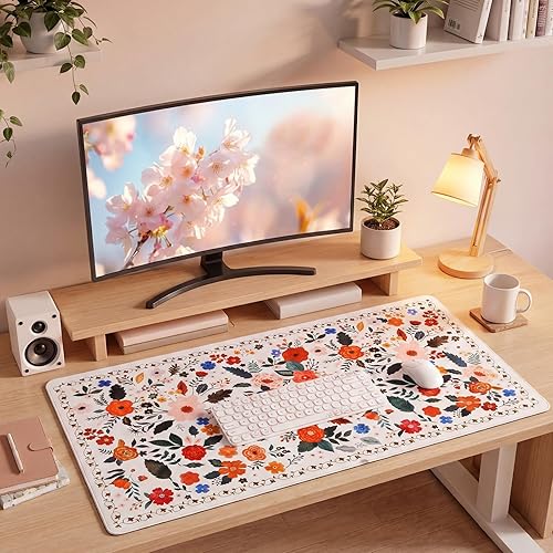 Miniatura 7 de Retro Floral Desk Mat Desk Pad XXL Large Mouse Pad Vintage Boho Non Slip Mouse Pads with Stitched Edges Waterproof for Women Student Computer