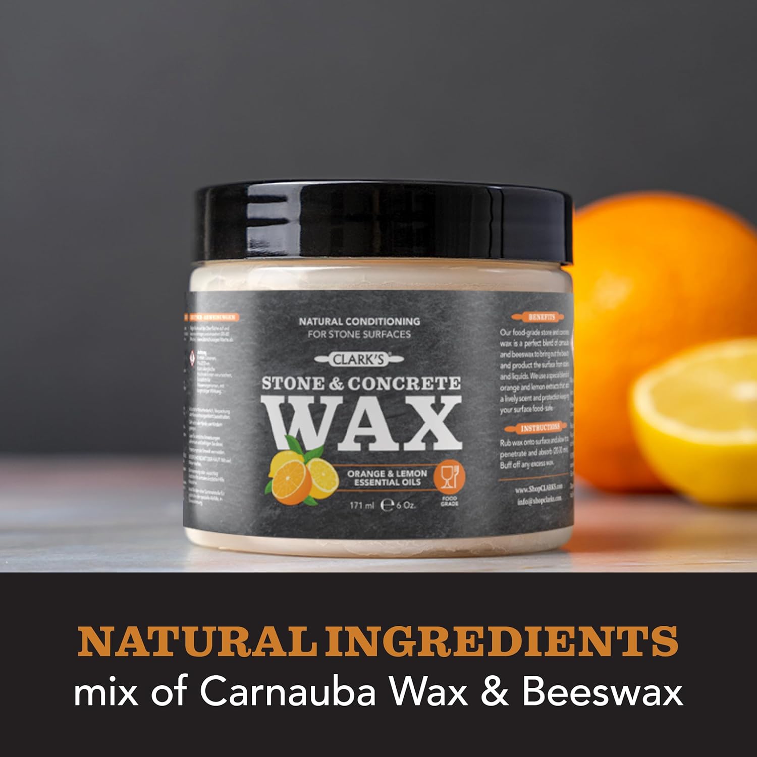 CLARK'S Natural Stone Wax Kit - Set to Restore Soapstone, Slate and Concrete Countertops includes Finishing Wax (6oz), Applicator Sponge and Buffing Pad, Enriched with Natural Lemon and Orange Extract
