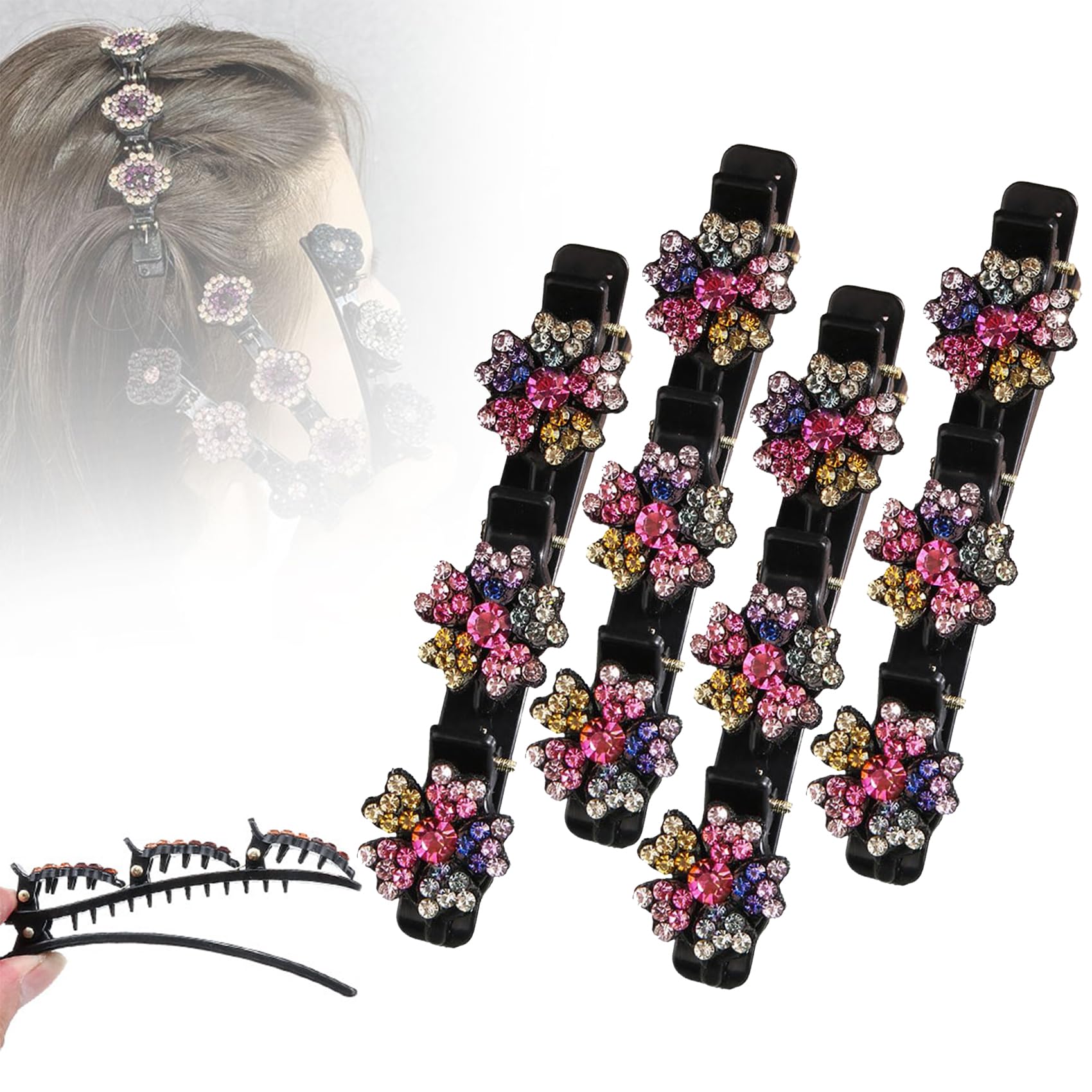 Sparkling Crystal Stone Braided Hair Clips, 2025 New Braided Hair Clips for Women, Women Crystal Stone Braided Hair Clip Braided Hairs Clips, Shiny