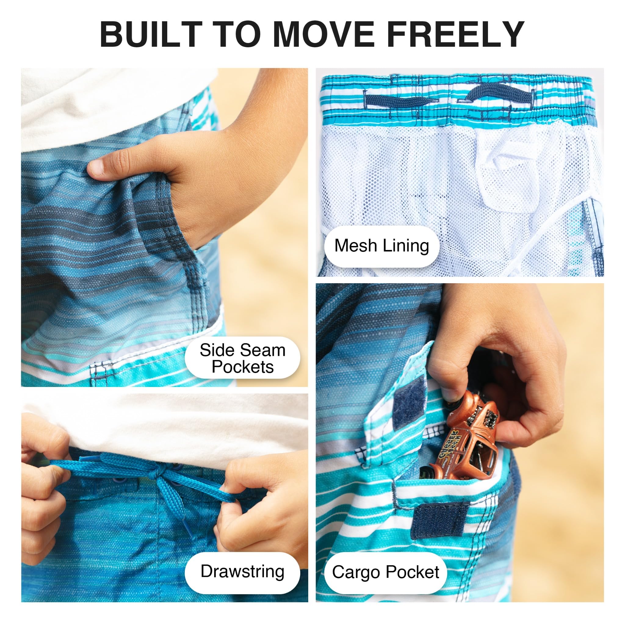 Kanu Surf Pipeline Stripe Quick Dry Beach Board Shorts Swim Trunk Baador para Hombre Niños