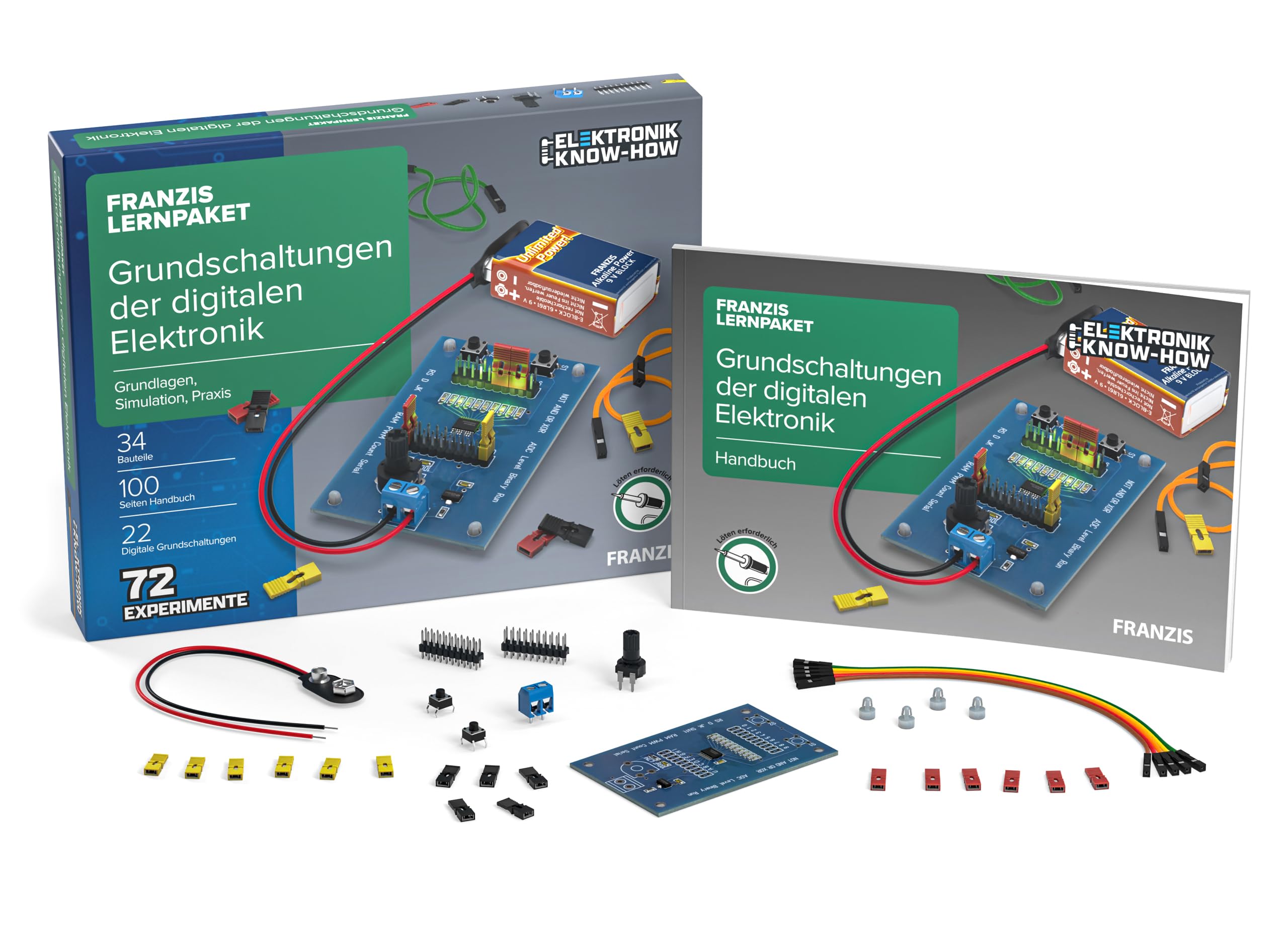 FRANZIS 67204 - Lernpaket Grundschaltungen der digitalen Elektronik - Komplettset für 72 Praxis-Projekte, inkl. Handbuch