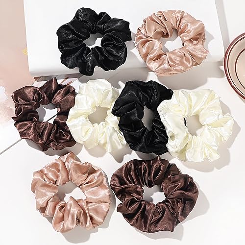 Vista 86 de Scrunchies - Bandas elásticas para el cabello, bandas elásticas para el cabello, paquete de accesorios neutros para el cabello, para mujeres y niñas