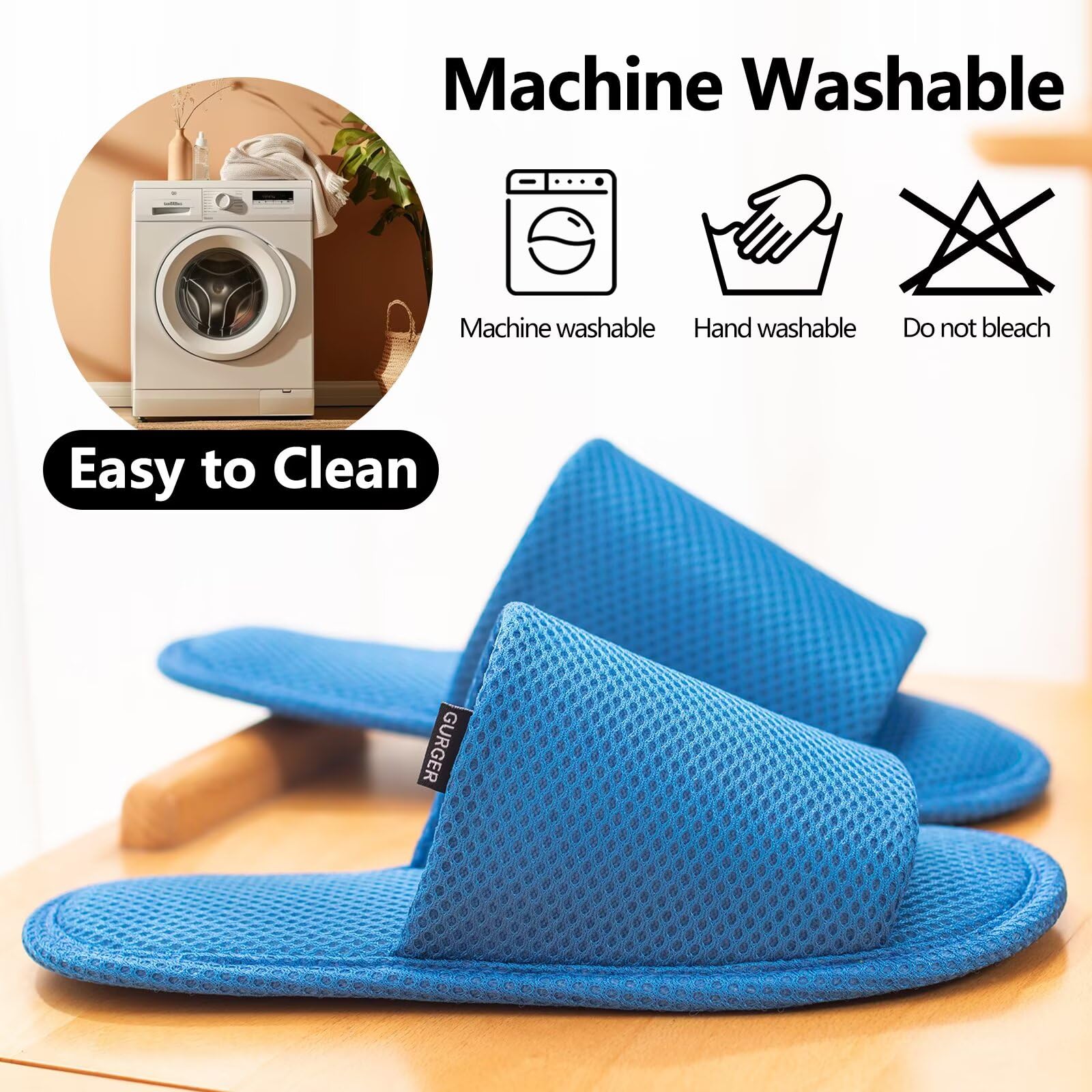Chaussons Invités Lavable en Machine Hôtel Léger Antidérapant Pantoufles pour Maisons, Spa, Voyages, Fête