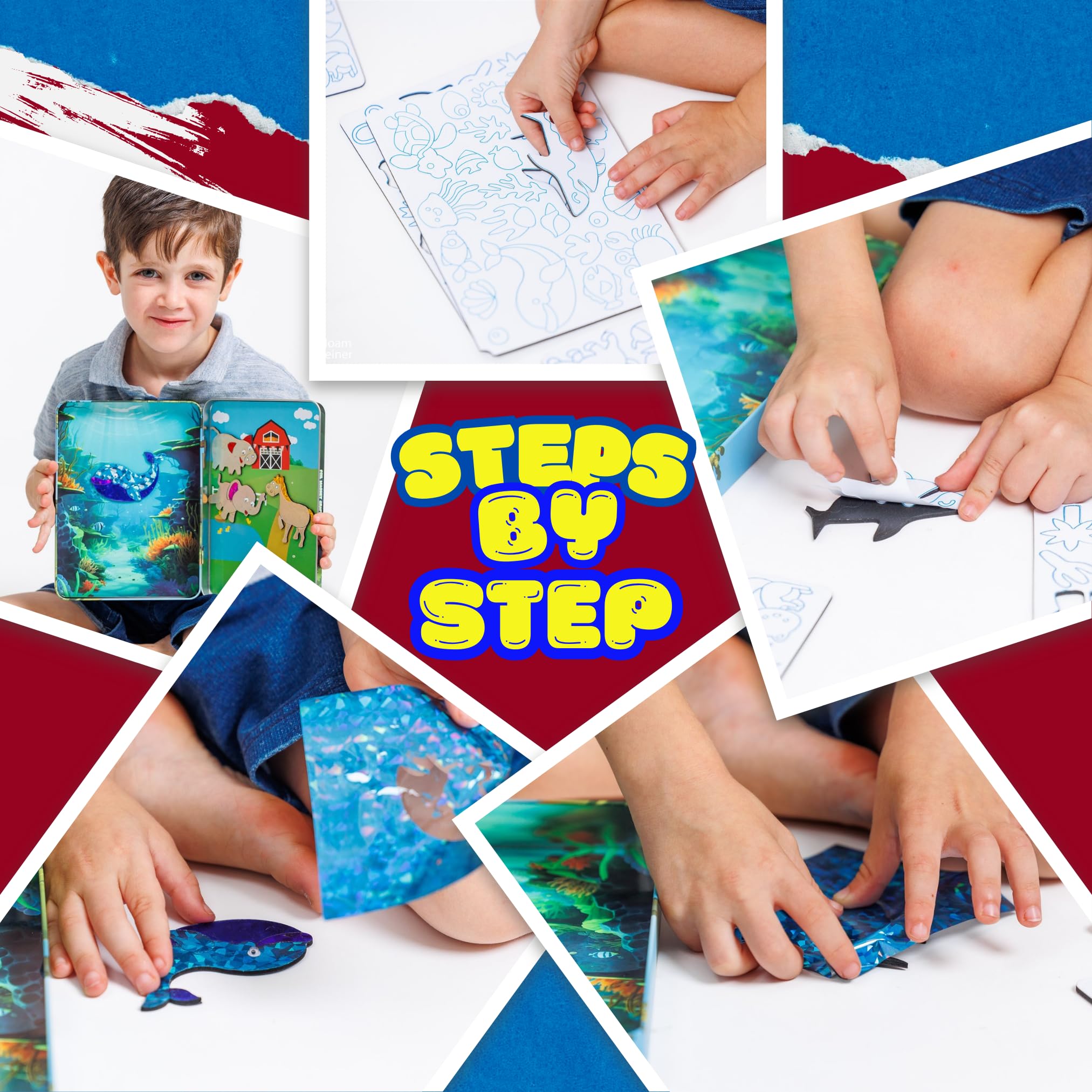 Kit de arte divertido de aluminio para niños en caja de estaño, arte de papel de aluminio reutilizable para niñas y niños, kit de manualidades para niñas sin desorden con imanes, juguete de viaje