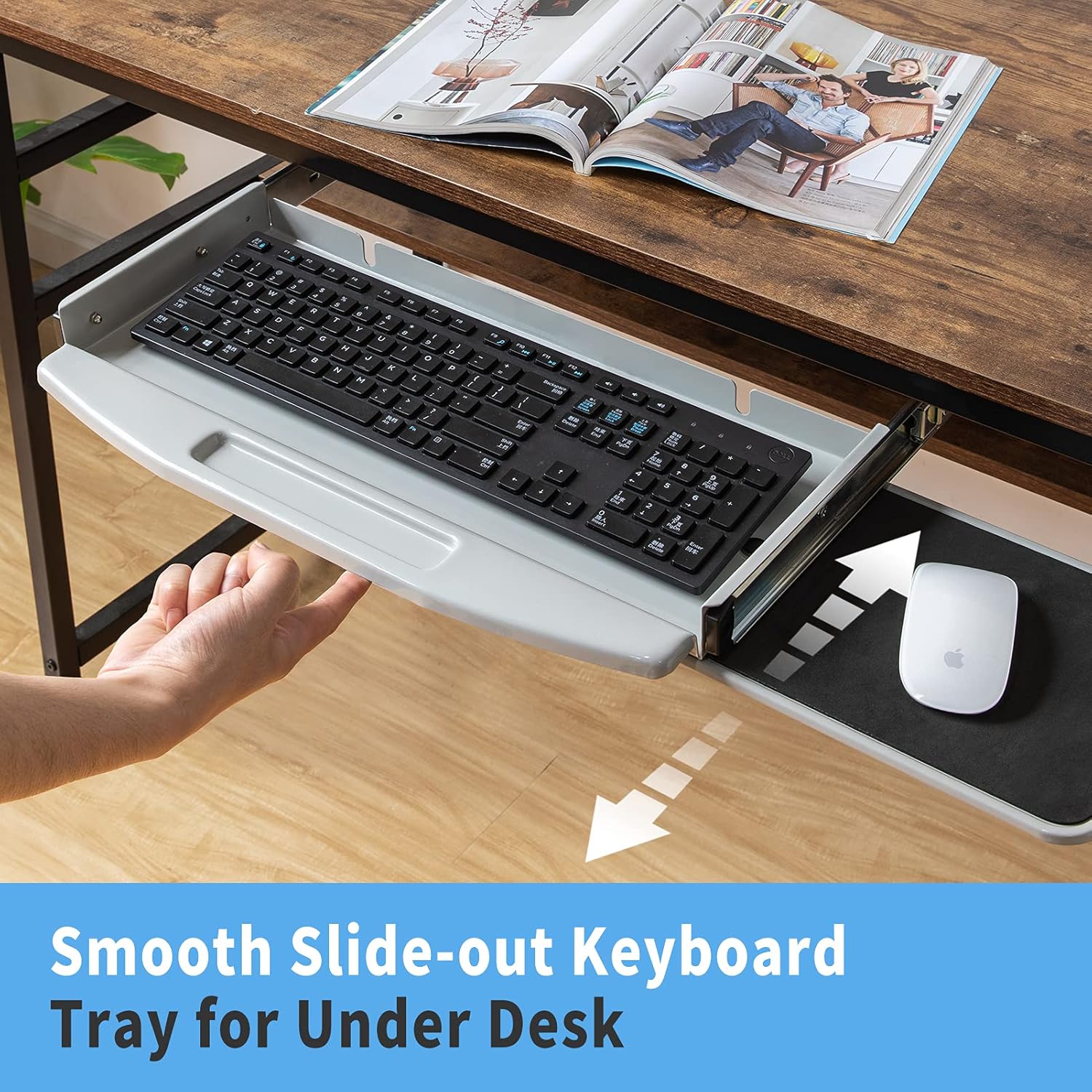 Gome Keyboard Tray Under Desk Pull Out with 360° Mouse Tray, 28.2" Ergonomic Slide-Out Keyboard Stand with Platform, Steady Computer Drawer for Typing (Grey) : Office Products