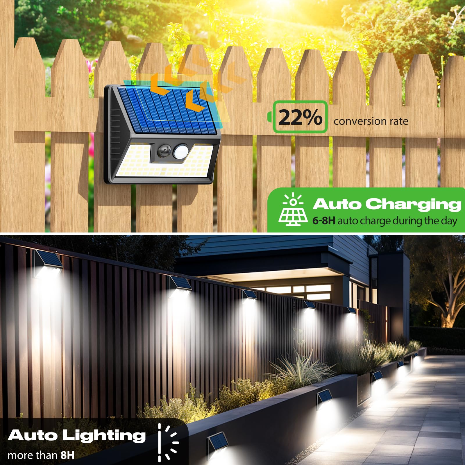 nipify Lampe Solaire Extérieur Détecteur de Mouvement, Lot de 8 Lumiere Solaire Exterieur Avec IP65 Étanche, 3 Modos Eclairage Exterieur Solaire, Lampe Solaire pour Jardin, Garage