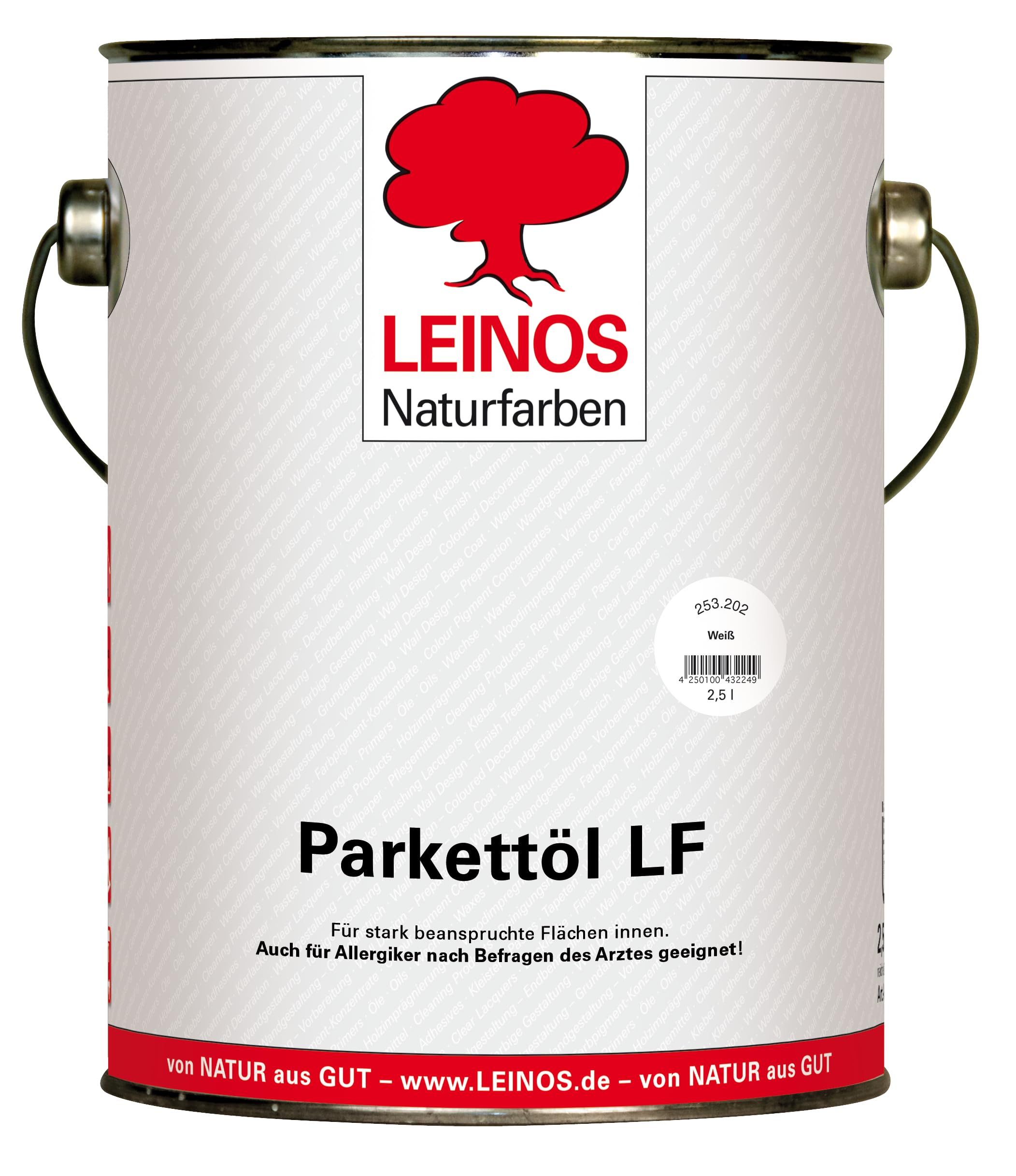 LEINOS LF 253 - Aceite para parquet blanco 2,5 L, color blanco, para interiores, sin disolventes, transpirable y resistente a la abrasión, para suelos claros de madera maciza, corcho o tablones con