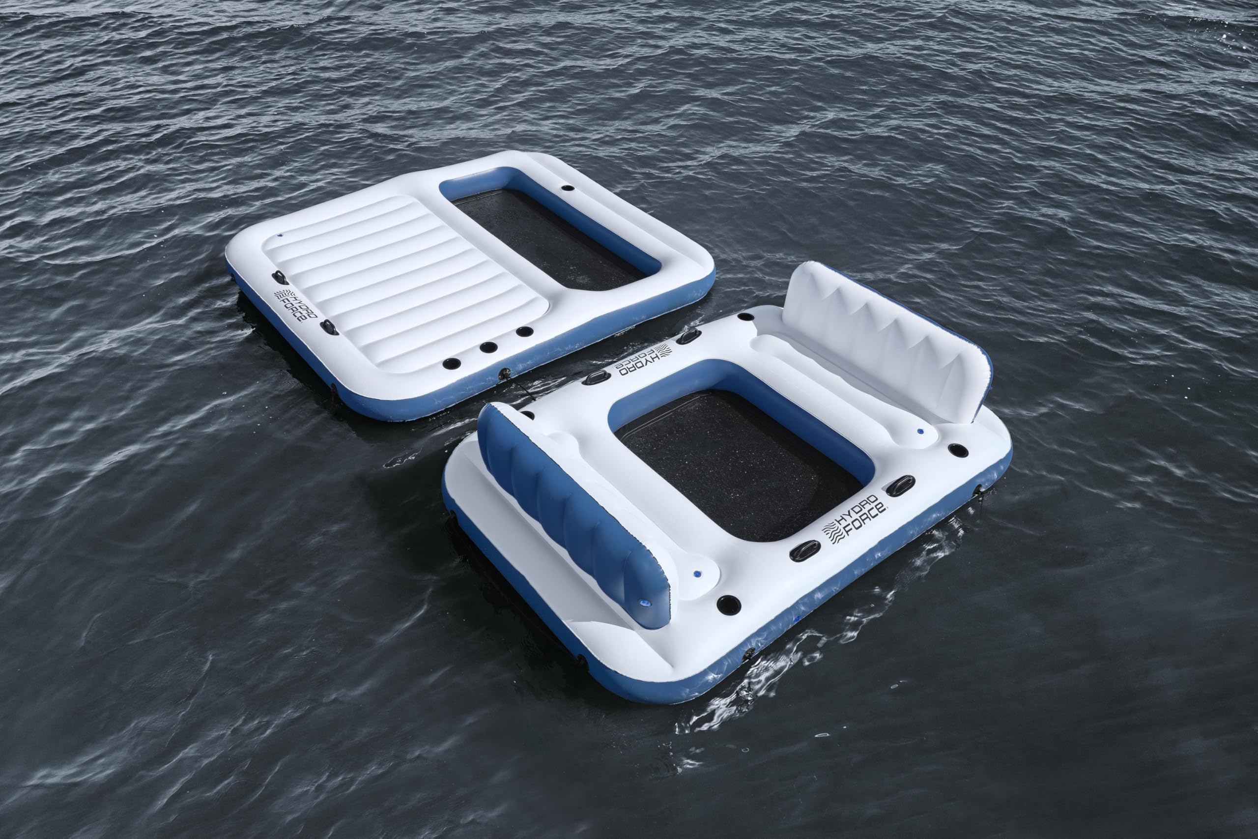 Bestway Aufblasbare Badeinsel Pool Party 269 x 182 x 67 cm – XXL Schwimminsel für 8 Personen, 400 kg Tragkraft, 8 Getränkehalter, Rückenlehnen, Inflata-Shield Material, Clasp 'N Go verbindbar