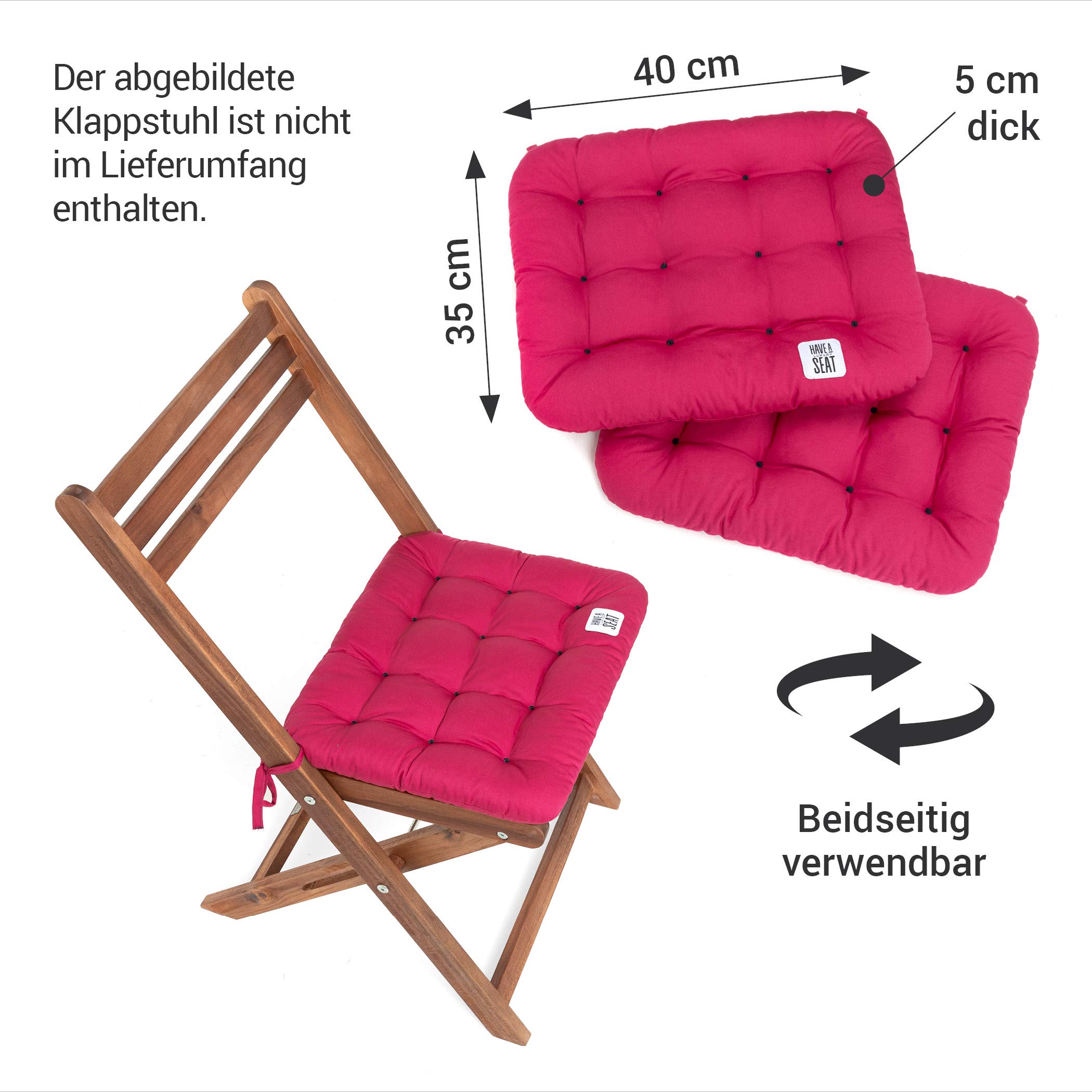 HAVE A SEAT Luxury | poduszka do siedzenia 40 x 35 cm – wygodna poduszka do siedzenia do krzeseł składanych – nadaje się do prania w temperaturze do 95°C, nadaje się do suszenia w suszarce bębnowej – Made in Germany (zestaw 2 sztuk – 40 x 35 cm, kolor gor