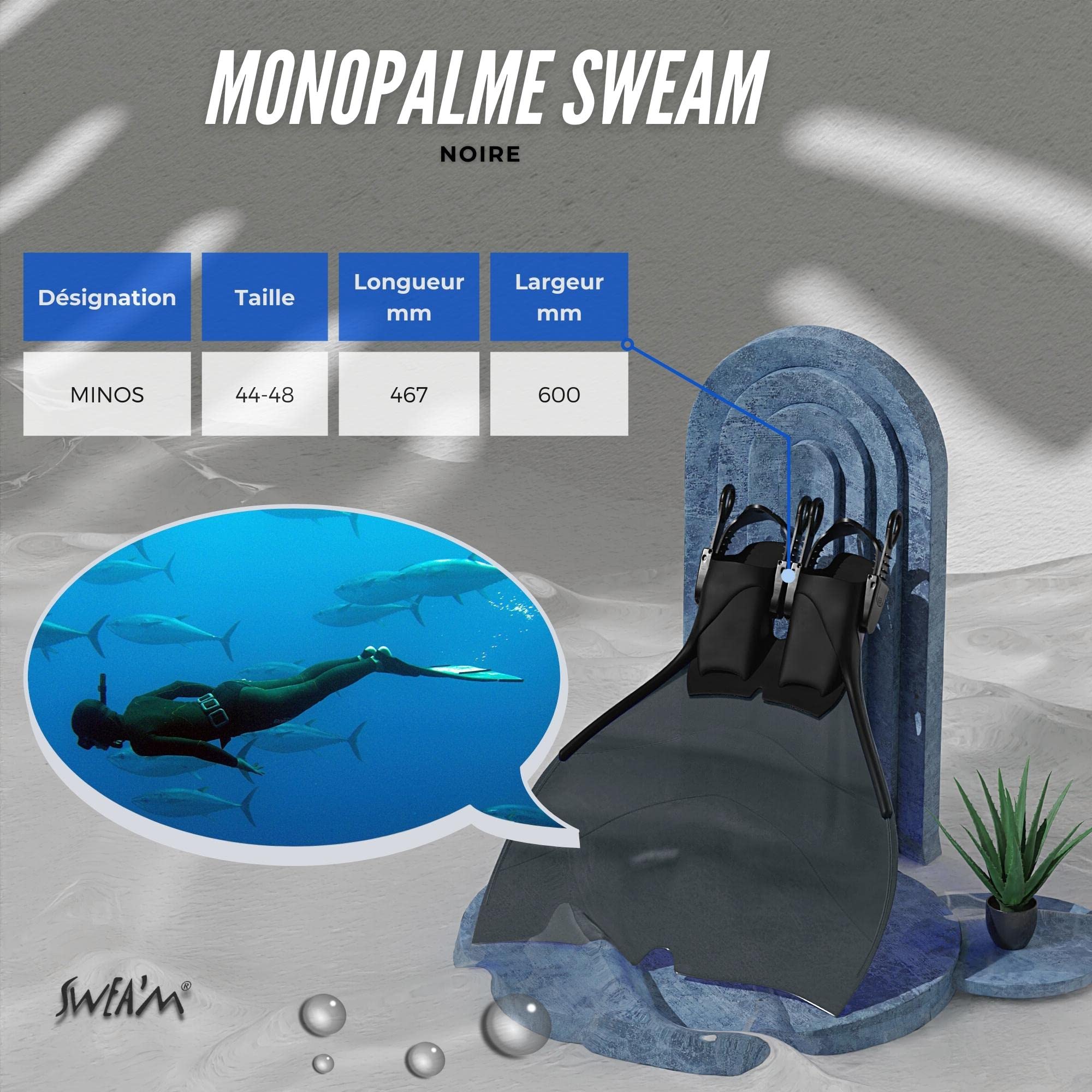 Sweam - Monopalme réglable Noire, Taille 44 - 48
