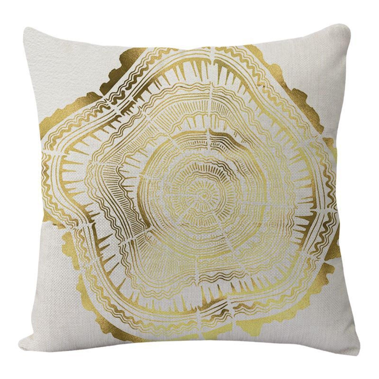 Wazylphin Cushion Covers Golden Mandala Pillow Cases Cotton and Linen Cushions with Covers Included Zipper Sofa Cushions Soft Pillowcase Living Room Pillow Cover Bedroom Cushion Cover 60x60cm/1 Pack