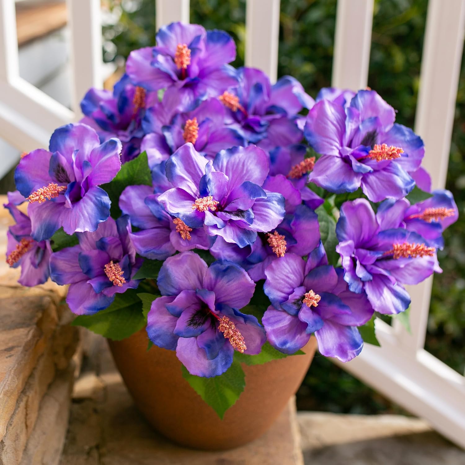 HyeFlora Artificial Hibiscus Flowers for Outdoors Faux Plant Spring Decor, 4 Bundles Fake Tropical Flowers UV Resistant Realistic Outdoor Silk Flower for Outside Planter Porch Patio Garden Window Home