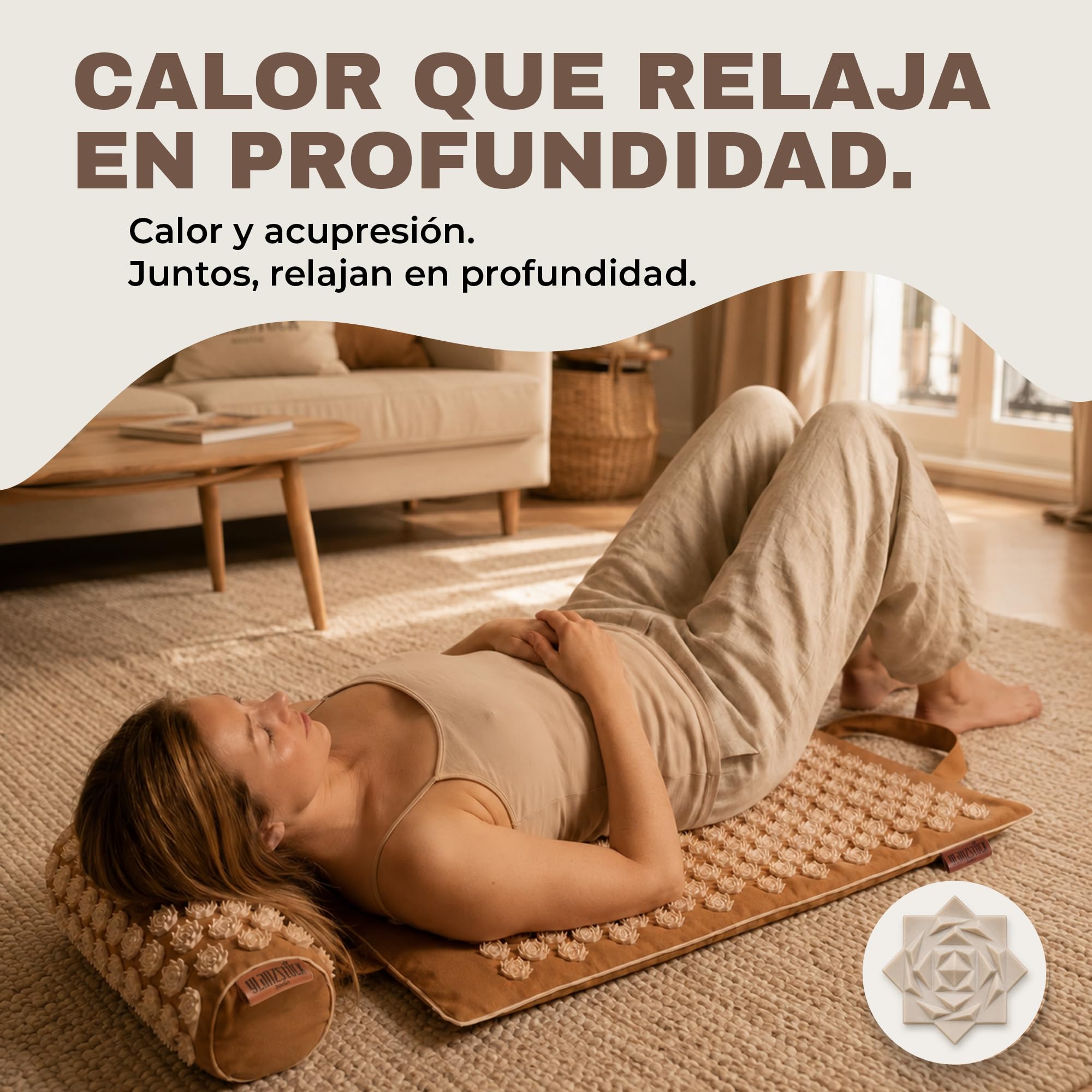 Glanzstück Berlin® Esterilla de acupresión calefactable – Edición caliente con función de calor y 4 niveles de calor, juego de 6850 puntas de flores para espalda y cuello | 72 × 42 cm