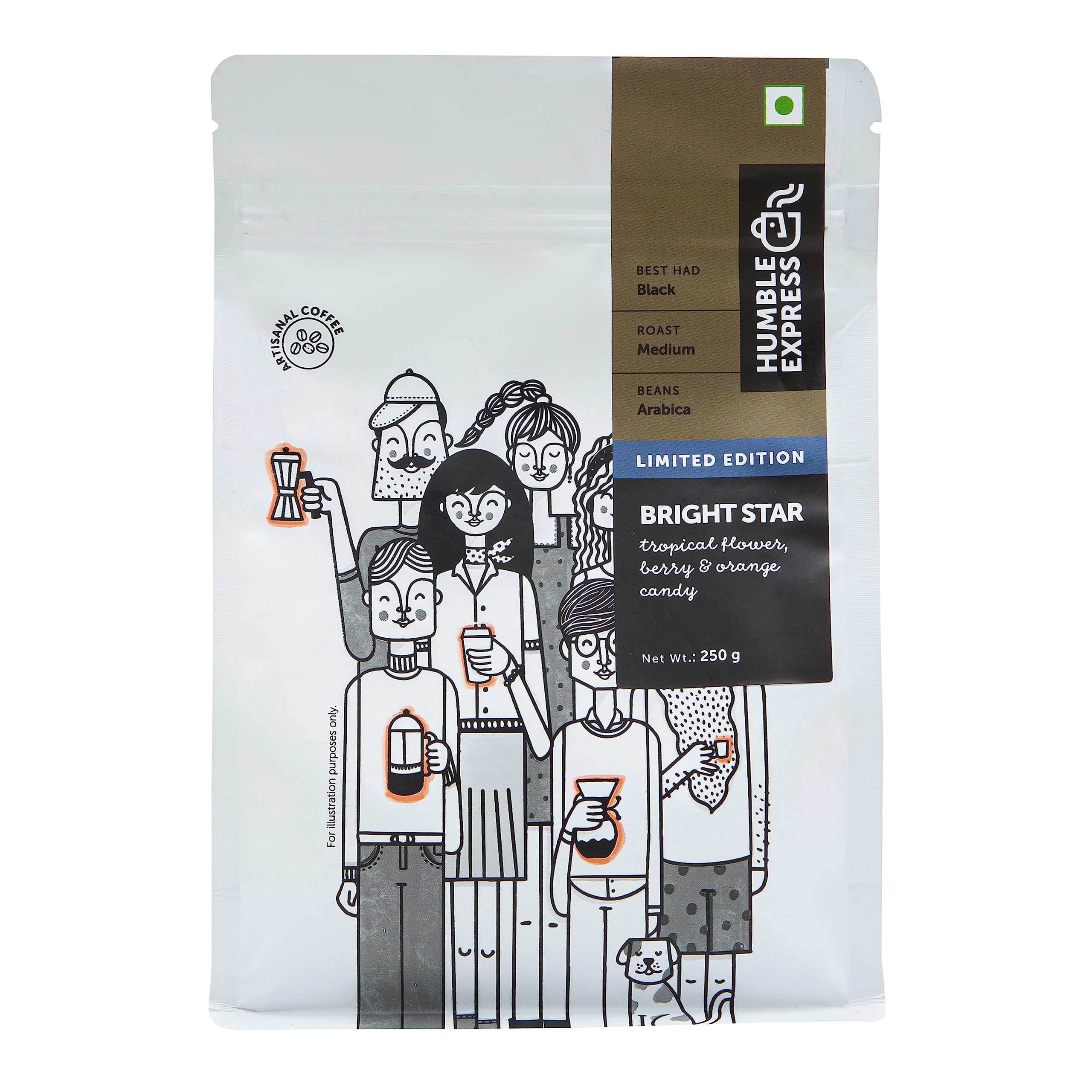 Humble Express Bright Star 250g | Ground Coffee Brew | Black Coffee | Medium Dark | 100% Arabica | Tropical Flower, Berry, Orange Candy