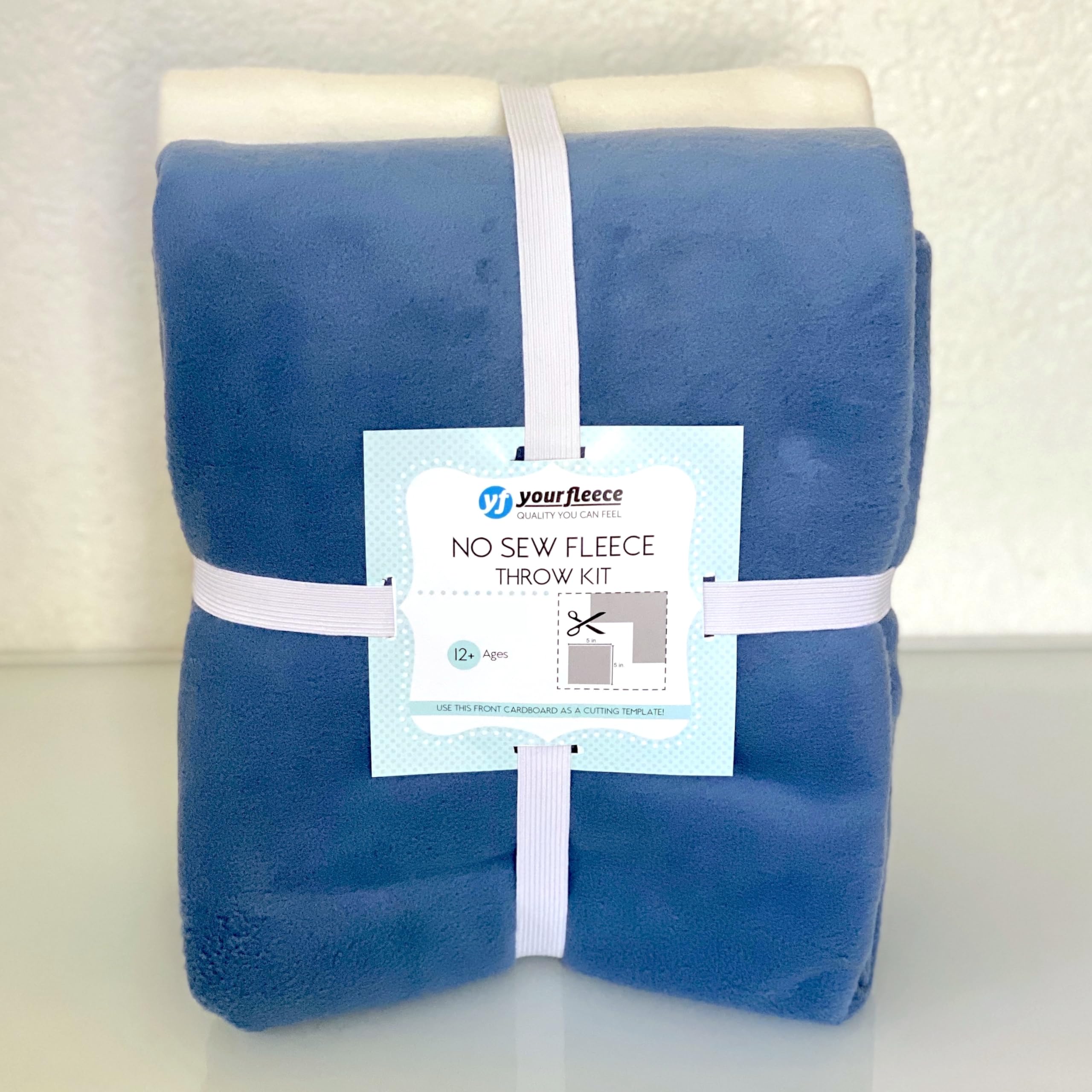 Solid Fleece No Sew Throw Kit - Harbor Blue/Silent White (50x60)