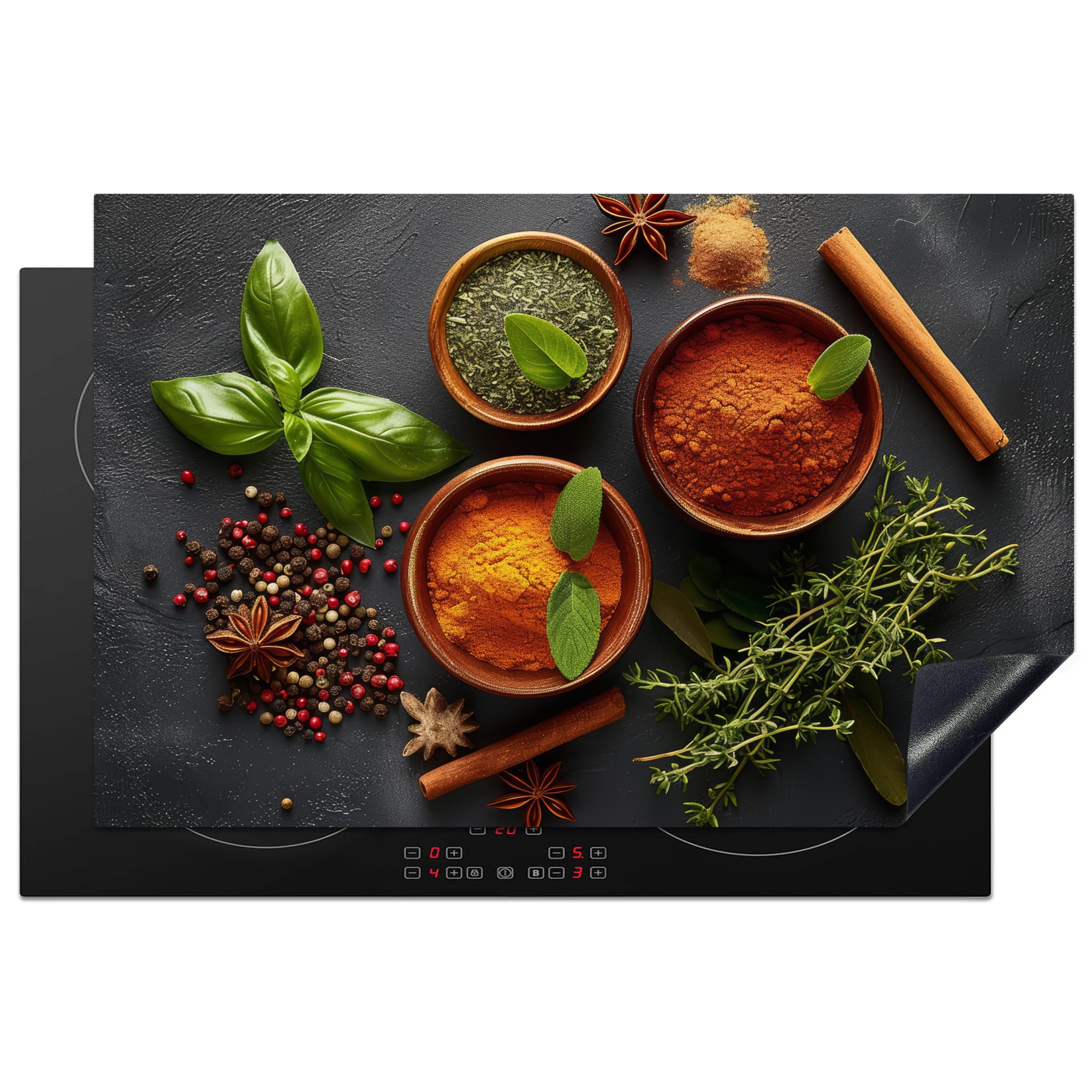 KitchenYeah© Induction Hob Protector Mat 20.5"x31.5" / 80.2x52.2 cm Cooker Top Protectors Cover Ceramic Covers Electric Hobs Vinyl Herbs - Concrete - Cinnamon - Spices
