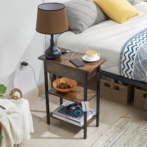 Miniatura 2 de MIRKERLAR Mesa auxiliar con estación de carga mesa auxiliar abatible con cargador inalámbrico y puertos USB mesita de noche con estante de