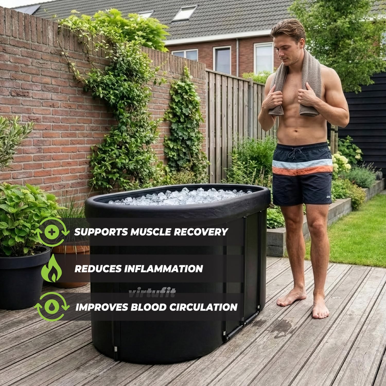 VirtuFit Baño de hielo ovalado de 500 l – Piscina de agua fría Ice Bath para regeneración y recuperación muscular, plegable, aislamiento de 5 capas, incluye accesorios, exterior e interior, antracita