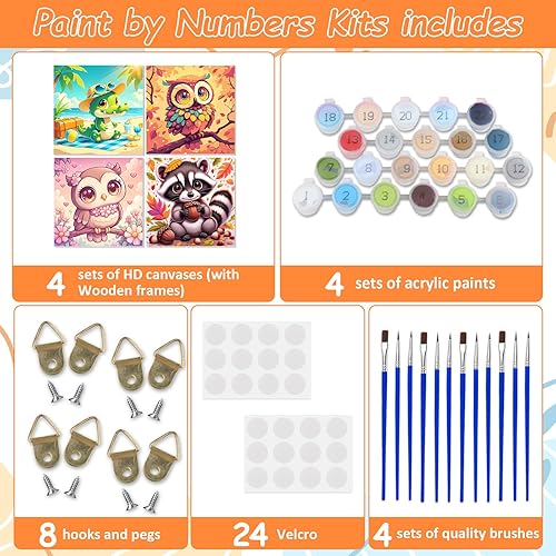 Miniatura 42 de EOBROMD Mrine Life - Paquete de 4 kits de pintura enmarcada por números para niños, kits de bricolaje para niños de 4 a 8 a 12 años, pintura sobre