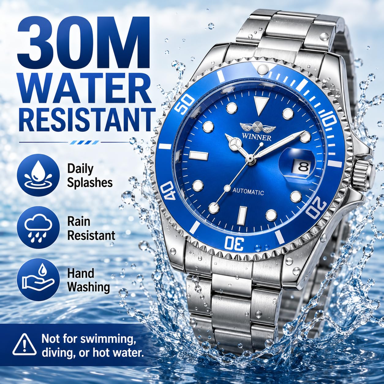 MASTOP Relojes mecánicos automáticos para hombre, de acero inoxidable, impermeable, de lujo, para hombre