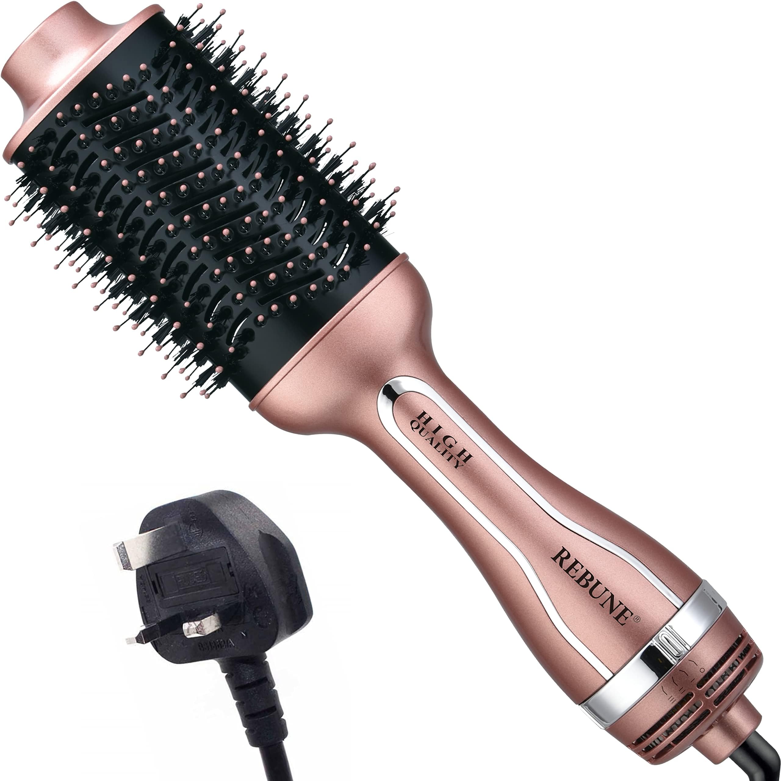 REBUNE 1200W Hot Air Styler One Step Hair Dryer Brush Volumizer 5 in 1 Air Hair Brush with Negative Ion for Hair Curling & Hair Straightening (Rose)