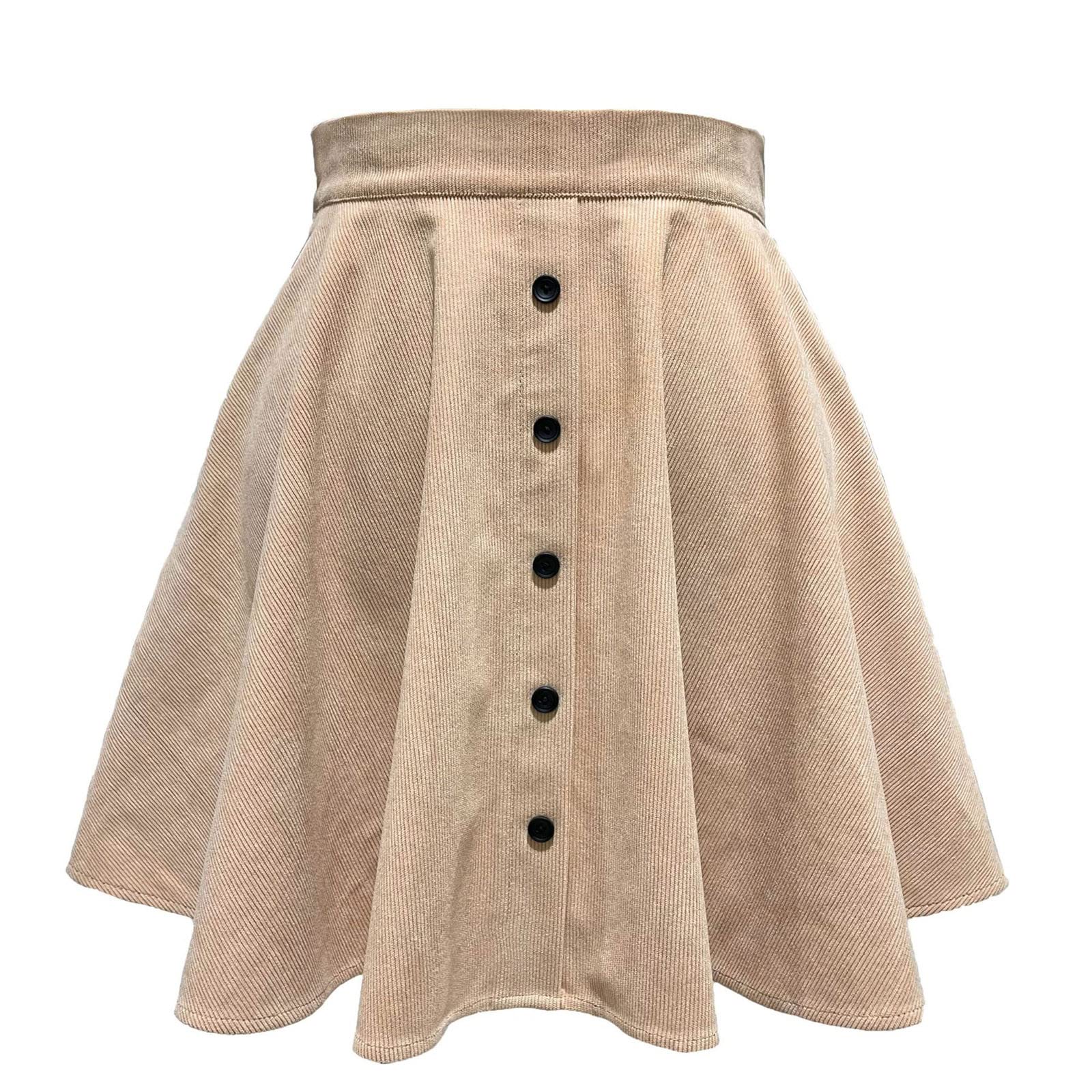 Womens Mini Skirts Corduroy High Waisted Button Pleated Short Skirts Fall Winter Warm Flared Ruffle Hem Skirt