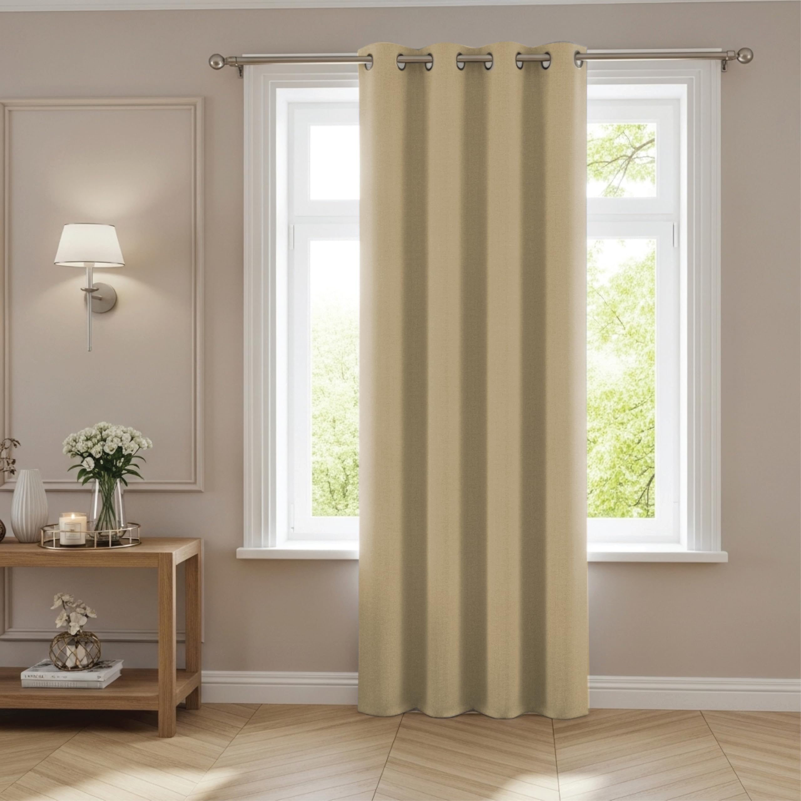 funky gadgets Blackout Curtains for Bedroom 54 Inch Drop Thermal Insulated Eyelet Curtains & Drapes Black Out Curtain for Kitchen, Living Room 1 Panel (46x54 Inch Beige) — image 1