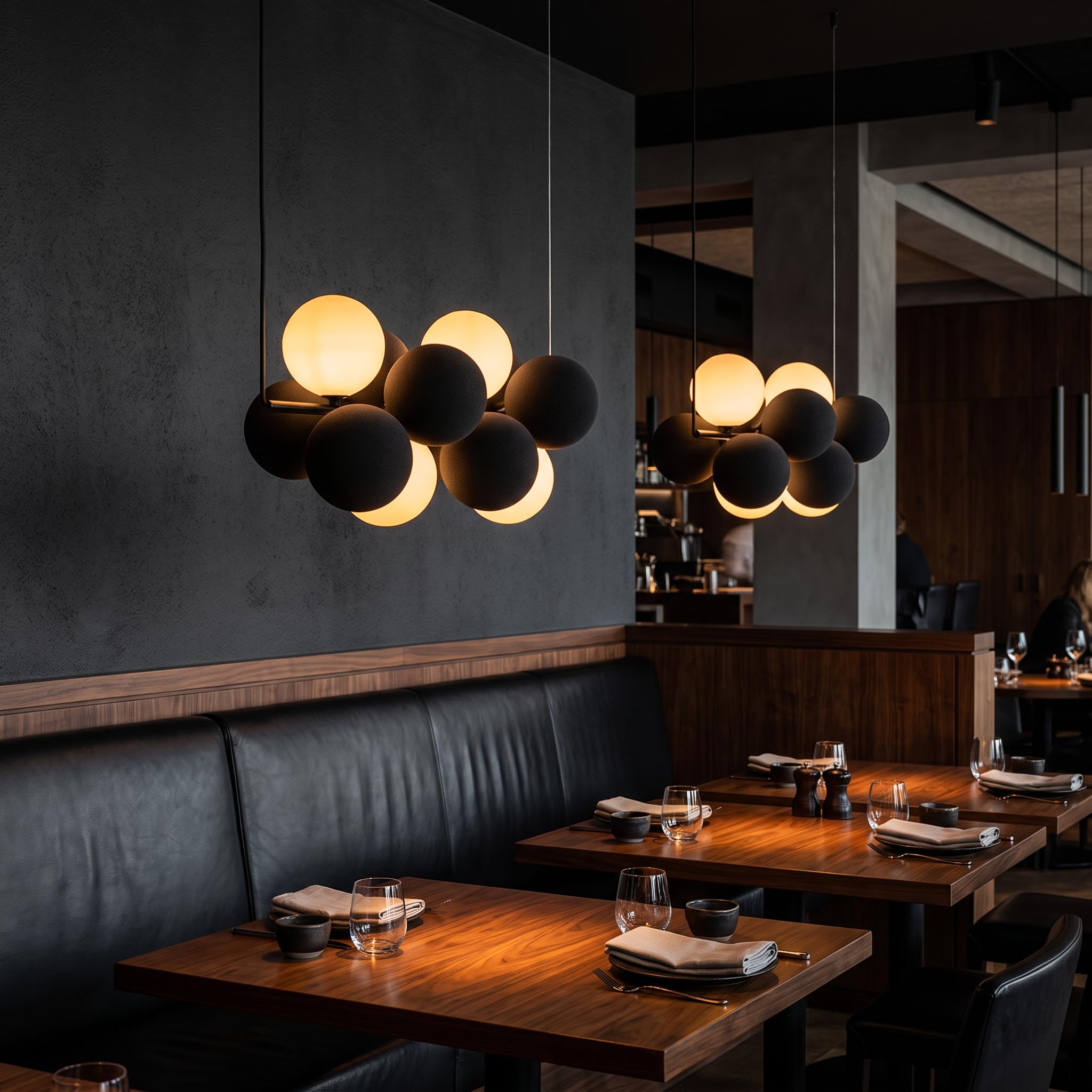 BARCELONA LED Lampada Acustica Sospesa DRAC Grigia Design Moderno | Assorbimento Sonoro, Sfere Tessili, Ufficio, Ristorante, Arredo Interni, Installazione Orizzontale