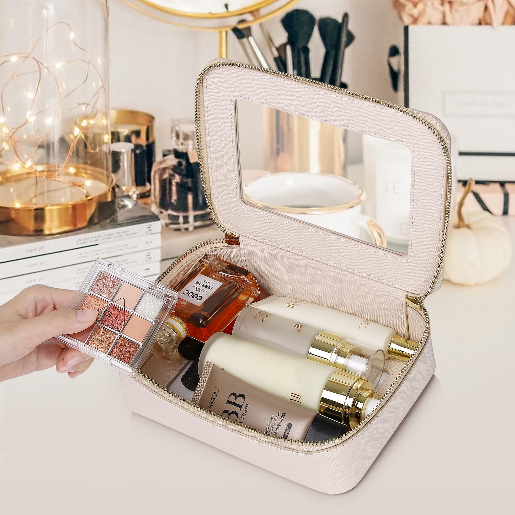 Transparente Make-up-Tasche, klein, Kosmetik- und Kulturbeutel, wasserdicht, Reisetasche, Organizer, Make-up-Tasche für Auto, mit Reißverschluss, Beige, M-1, Transparente Make-up-Tasche