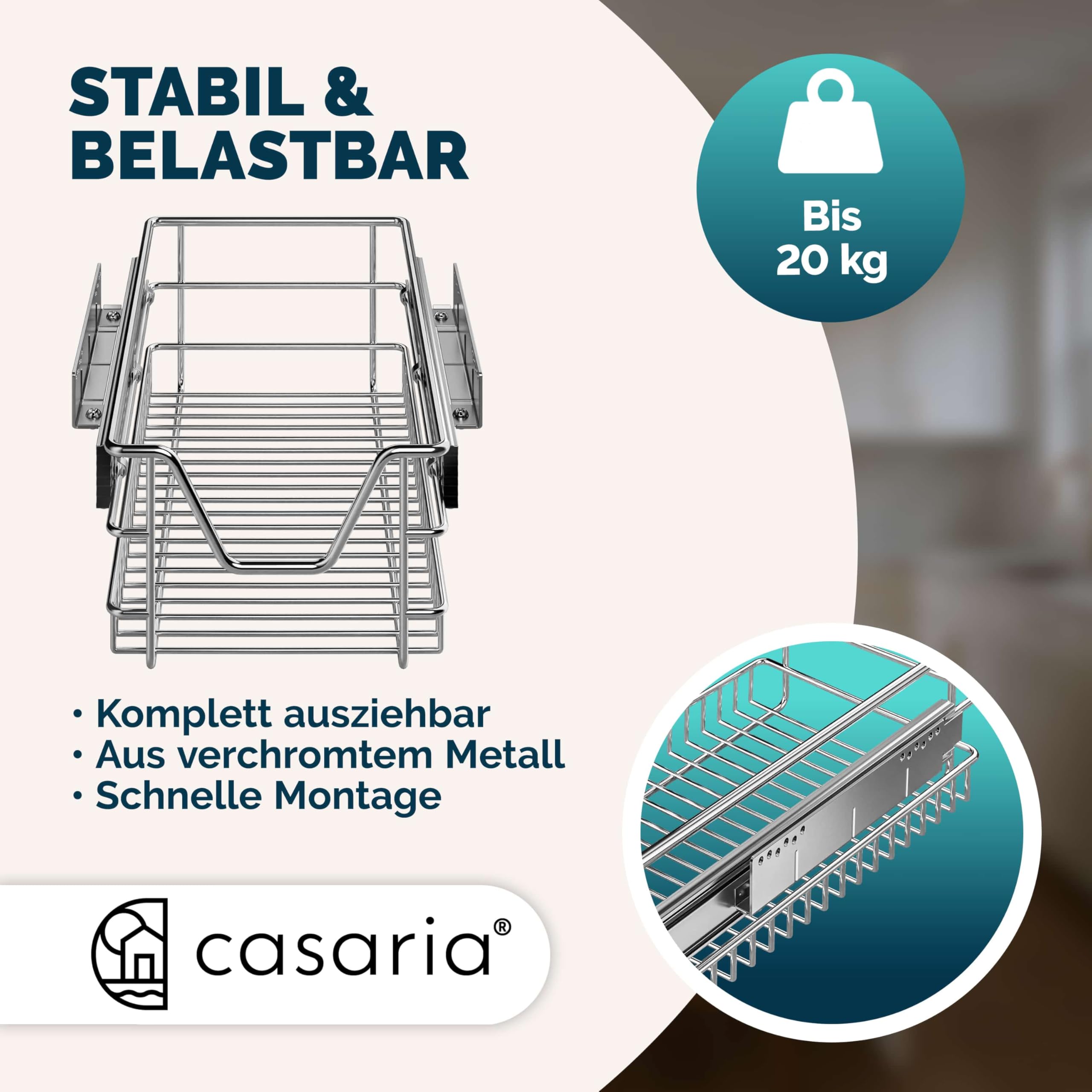 Casaria® 2x Teleskopschublade Schrank Schubladen Ausziehbar 60cm 20kg Belastbar Verchromt Korbauszug mit Zubehör Haushalt Küchenschrank Kleiderschrank