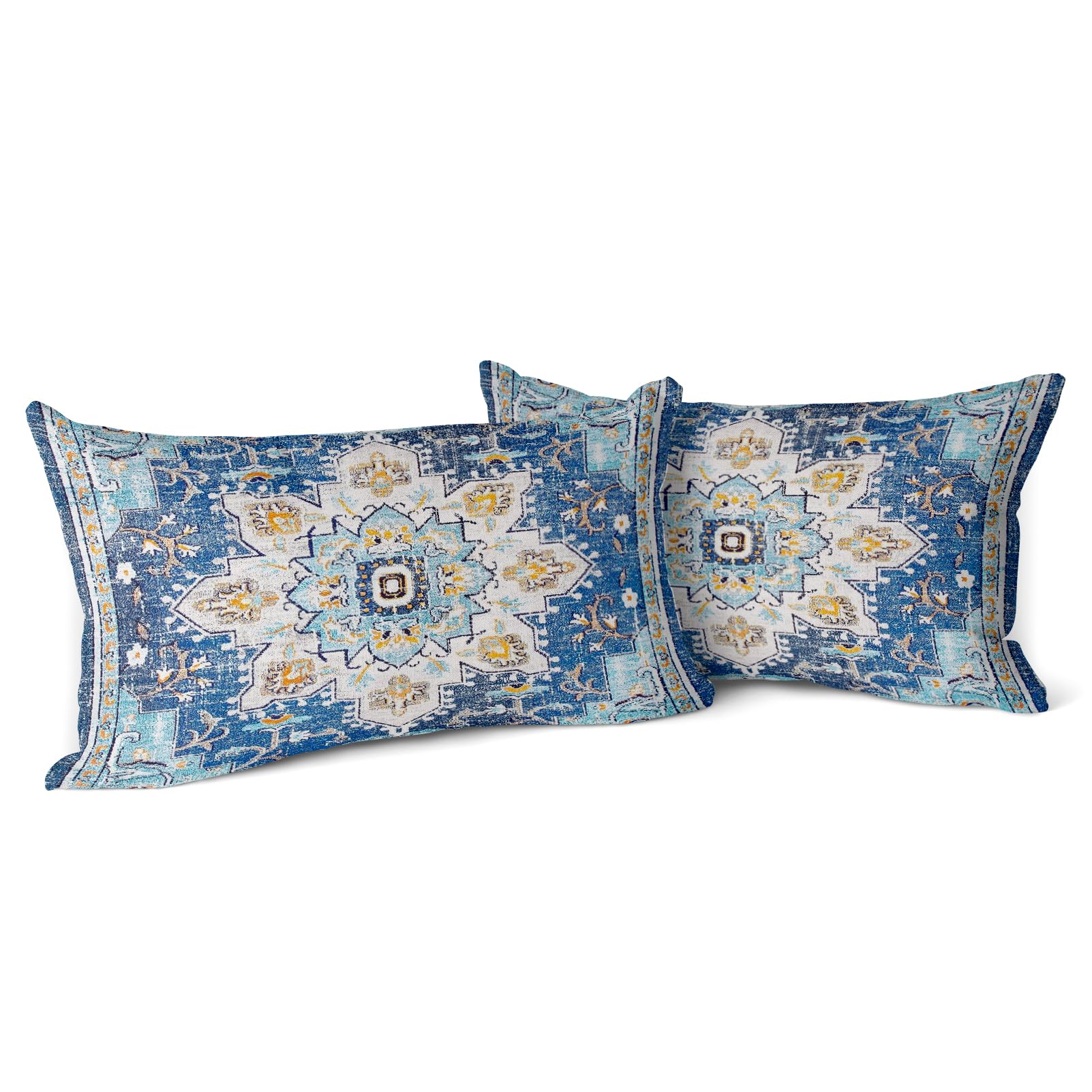 Snylcce Set of 2 Bohemian Style Cushion Covers 65x65 cm Decorative Square Throw Pillow Covers 26x26 Inch Sofa Car Pillowcase for Outdoor Home Bed Living Room Couch Decor (Blue boho)