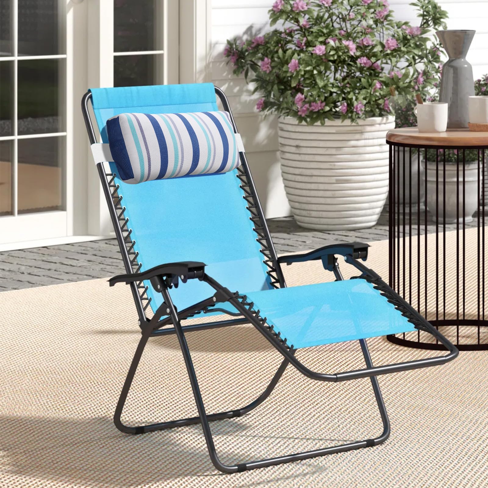 Ourtdoor Coussin de soutien de la tête et du cou avec sangle pour chaise inclinable zéro gravité, rayures