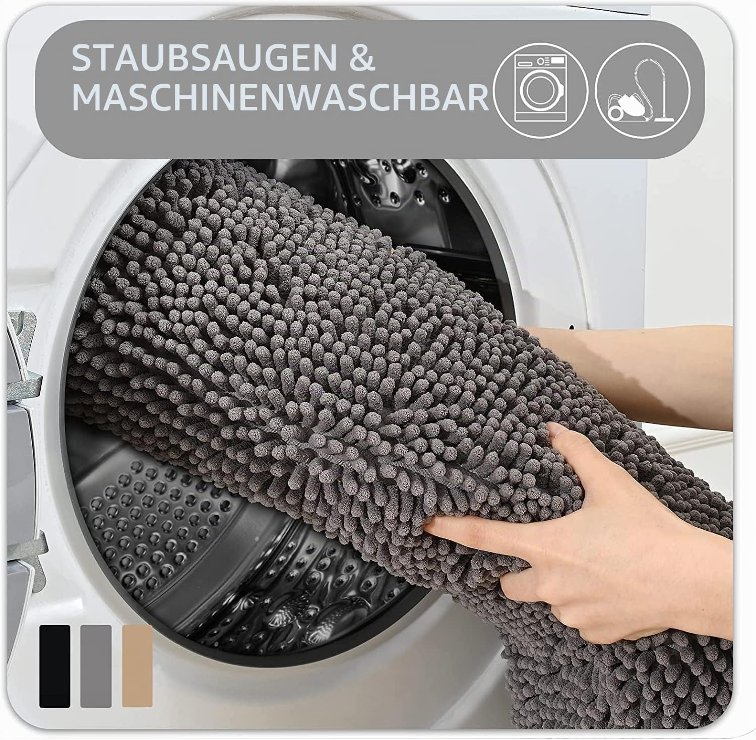 Saugfähige Chenille Fußmatte für den, rutschfeste Badematte, schlammiger Hund, waschbare Matte, schnell trocknende 60x150cm Grau