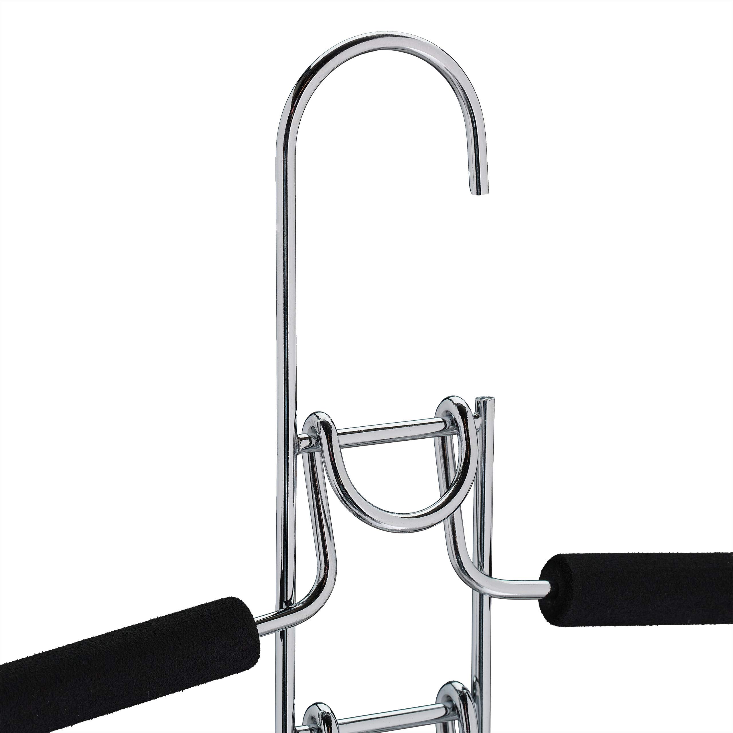 Relaxdays Grucce Multiple in Set da 3, Stampelle per Giacche, Appendino 5 in 1, Salvaspazio e Antiscivolo, Argento/Nero