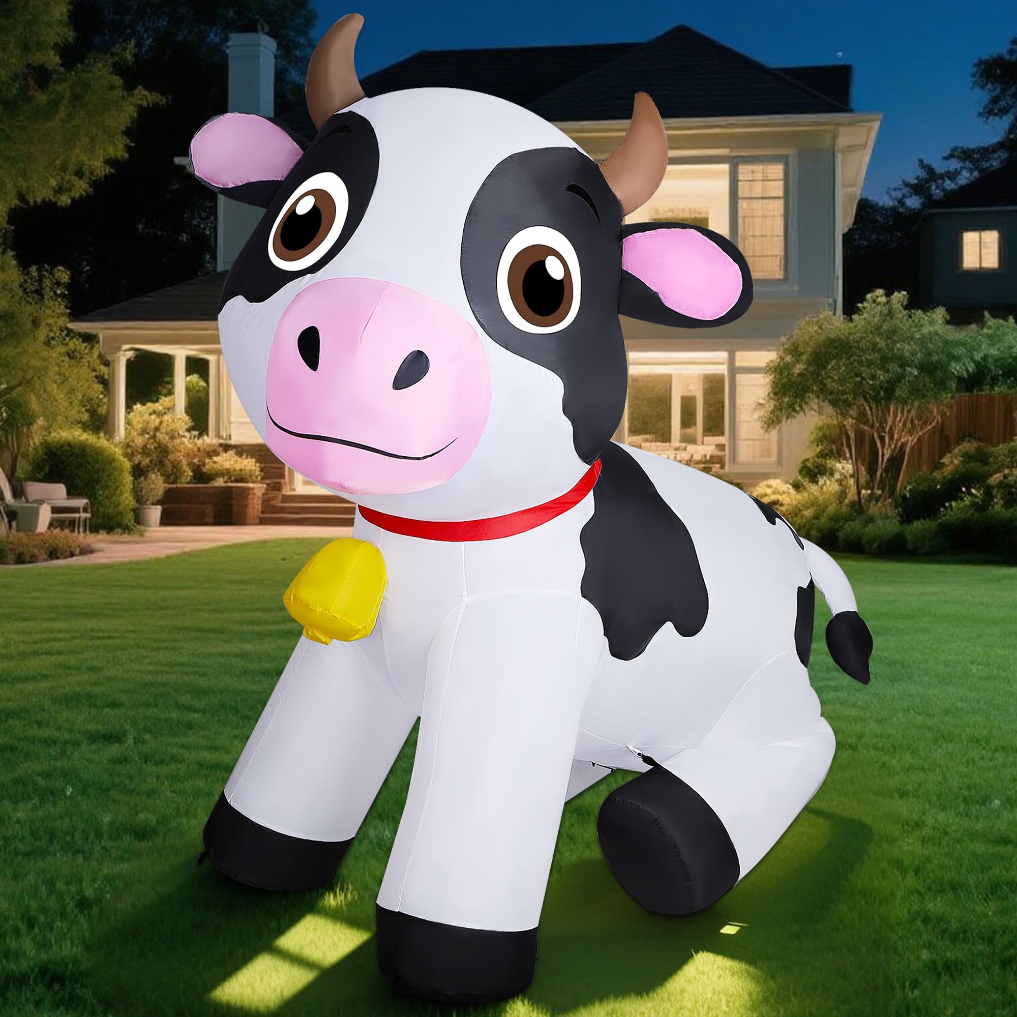 Lulu Home Aufblasbare Kuh für den Außenbereich, integrierte LED-Lichter, für drinnen und draußen, aufblasbar, für den Urlaub, Frühlingsdekorationen für Garten, Bauernhof, Motto-Party, Hof, Rasen