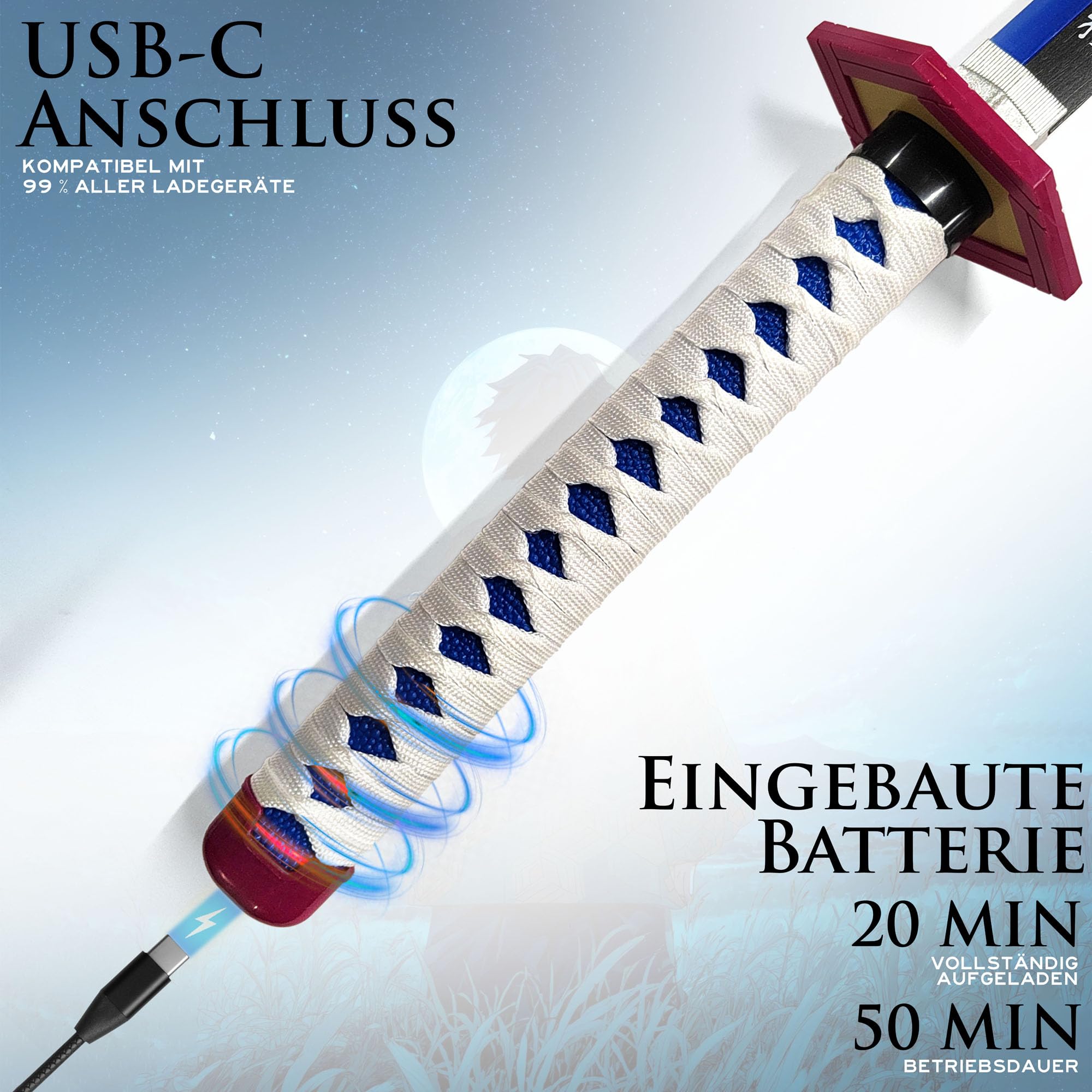 Demon Slayer - Schwert, Lichtschwert, Laserschwert, Lightsaber, Katana LED, Samurai Sword mit LED Klinge mit Scheide, Animefans, Anime Cosplays, für Erwachsene und Kinder (Giyuu Tomioka)