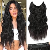 Vista 16 de Extensiones de cabello tipo aureola de 20 pulgadas, alambre invisible, ajustable, cabello largo ondulado, mejora sintética, 4 clips de seguridad