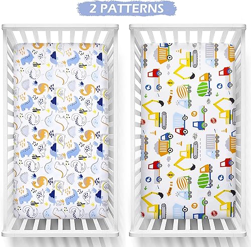 Miniatura 2 de Paquete de 2 sábanas para cuna de 52 x 28 pulgadas Ropa de cama para cuna, sábanas de algodón suave y transpirable para colchones estándar de cuna