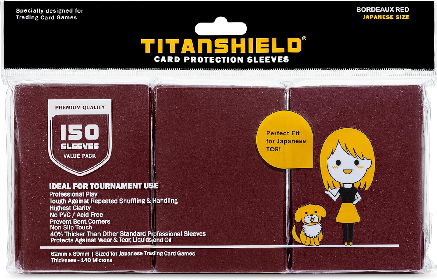 TitanShield (150 Sleeve,Purple) Small Japanese Sized Trading Card Sleeves Deck Protector for Yu-Gi-Oh, Cardfight!! Vanguard & More