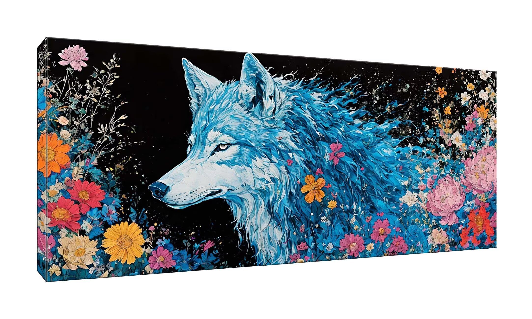 Malen Nach Zahlen Erwachsene xxl, Paint by Numbers Malen Nach Zahlen Wolf Blume, DIY Geschenk Art mit Pinseln und Acrylfarben Handgemalt Ölgemälde Leinwand für Home Décor, Ohne Rahmen 80x160cm W-973