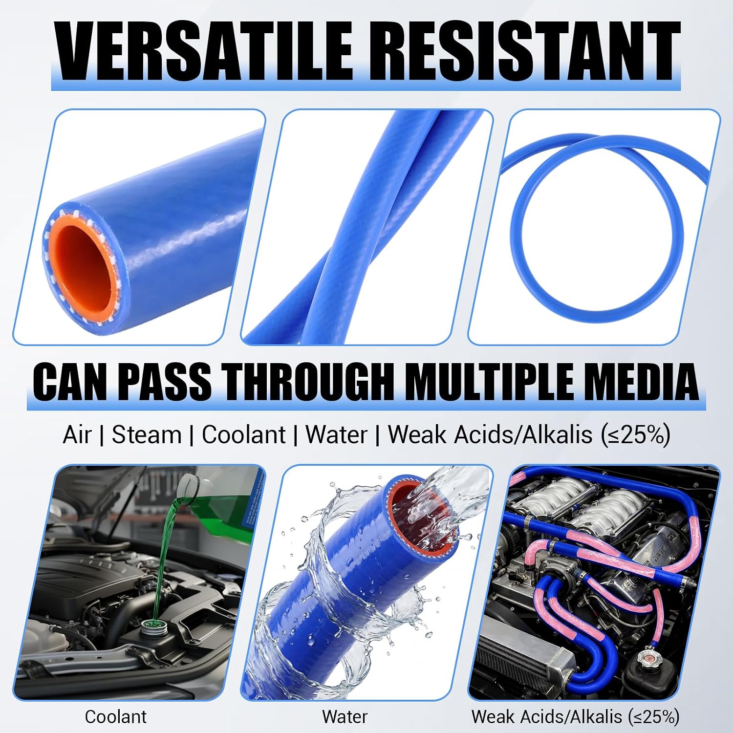 Outus 3/8" ID Silicone Heater Hose 25 ft Roll, Coolant Radiator Straight 80 Psi Pressure Reinforced High Temperature for Water/gas Transportation for Vehicle Cooling Systems(Blue)