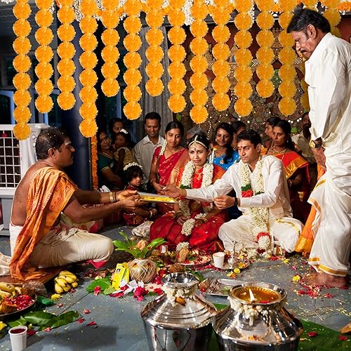 Miniatura 4 de Hotop 100 guirnaldas de caléndula de 5 pies de largo, flores de caléndula sintética, decoración de fiesta de boda india, guirnalda de caléndula