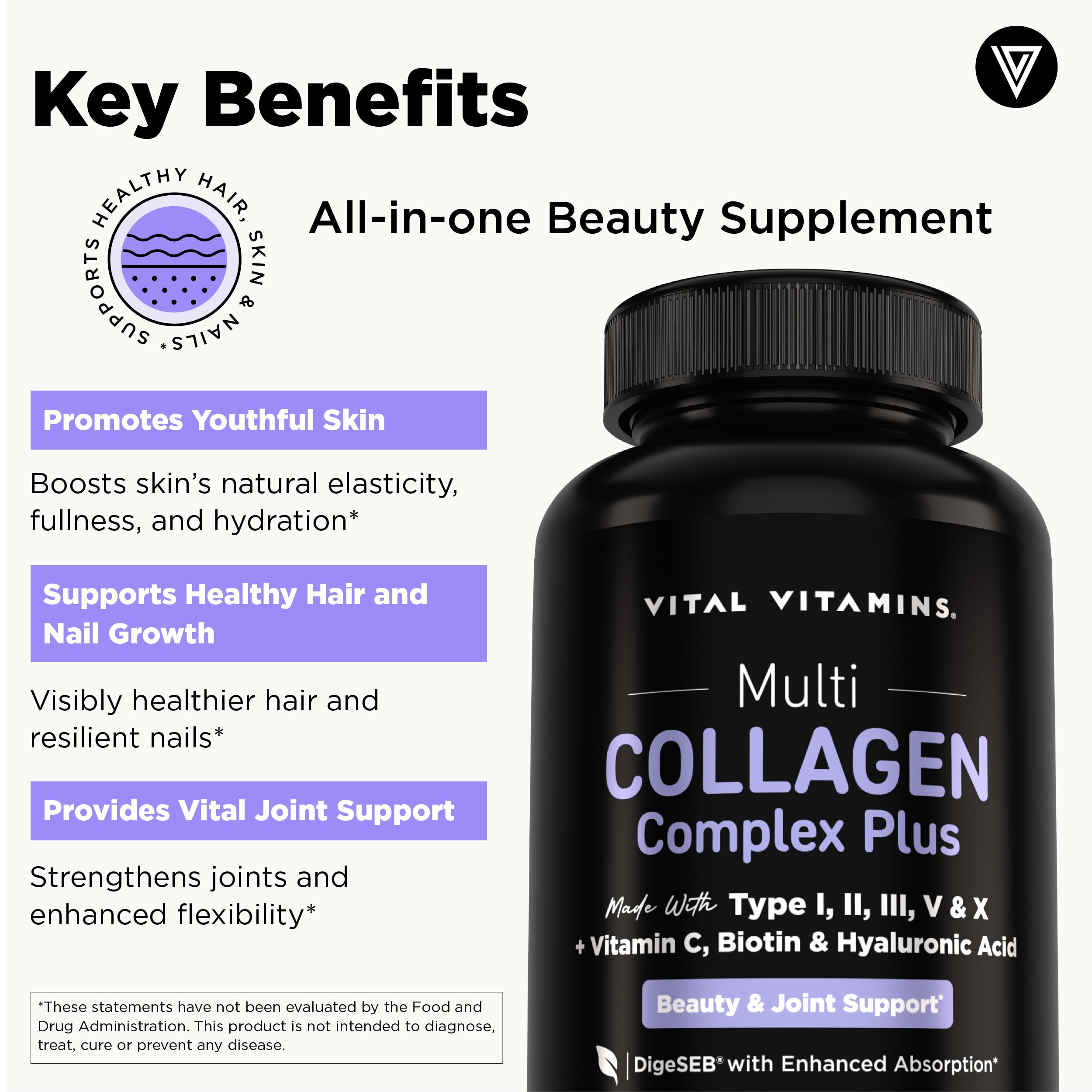 Vital Vitamins Multi Collagen Complex Plus Biotin, Hyaluronic Acid & VIT. C — Amazon image 4