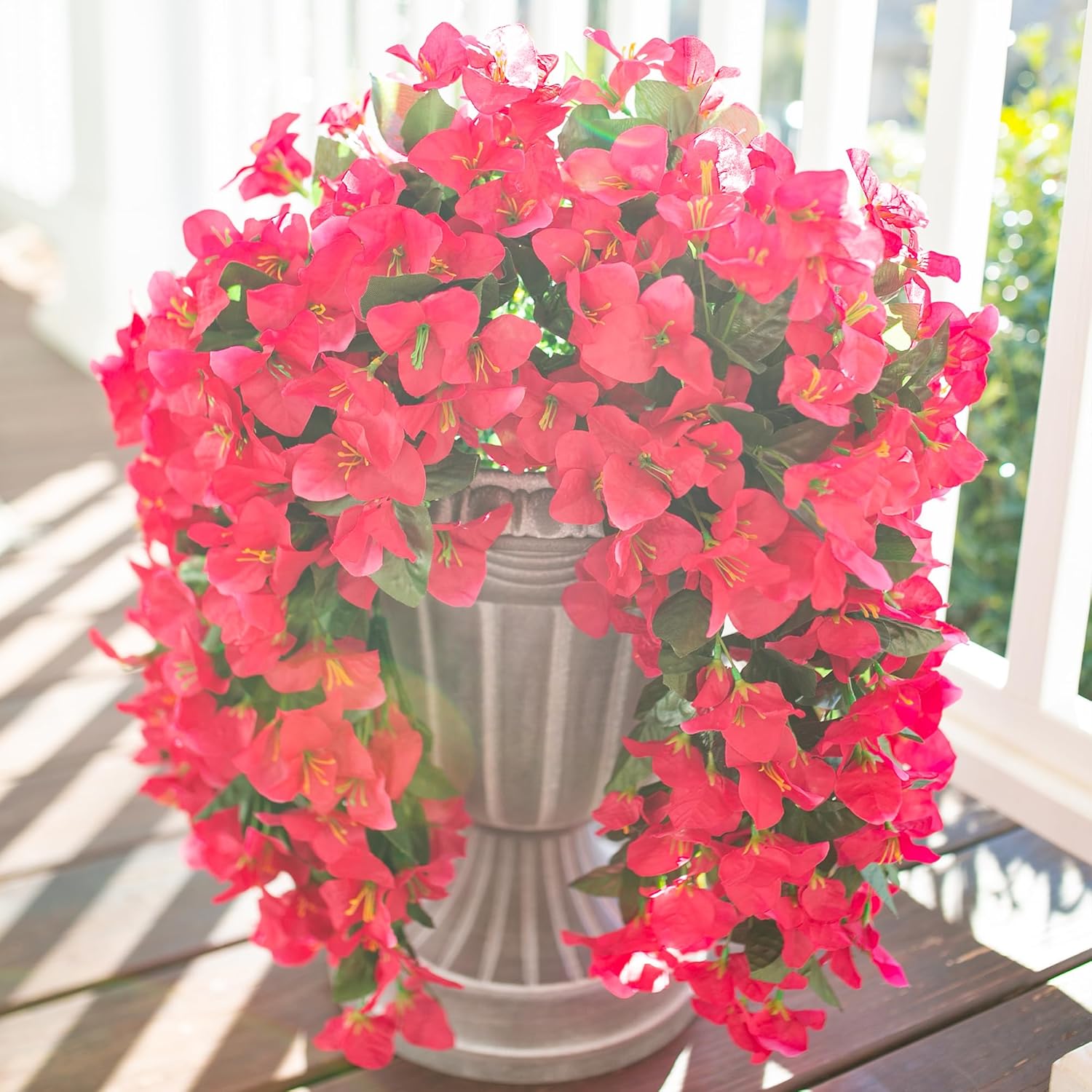 HyeFlora Bougainvillea Artificial Hanging Flowers Plants for Outdoors Decoration, 2pcs Fake Flowers Silk Bougainvillea Vines Realistic UV Resistant Faux Flowers for Planters Porch Patio Urn, Hot Pink - Image 4