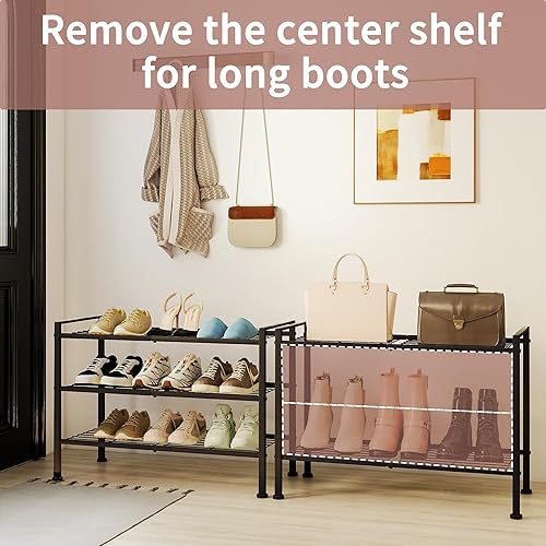 Miniatura 6 de Zapatero de 3 niveles para armario, organizador de almacenamiento de zapatos de metal ajustable para entrada, dormitorio, dormitorio, estante