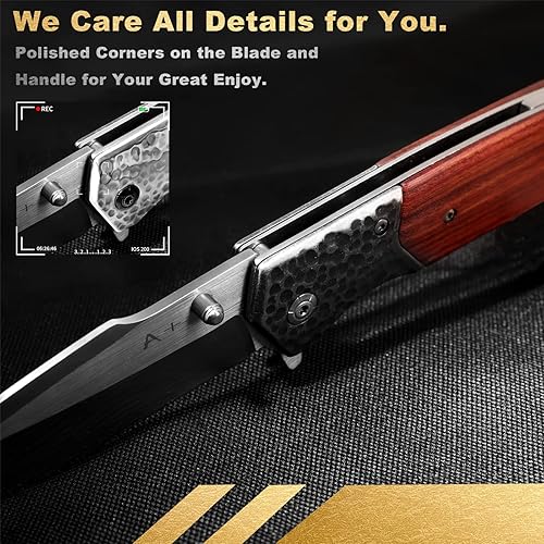 Miniatura 6 de A+ Choice Cuchillo de bolsillo afilado plegable - Hoja de punta de clip de acero inoxidable 440C de 4 pulgadas con clip de bolsillo, mango de