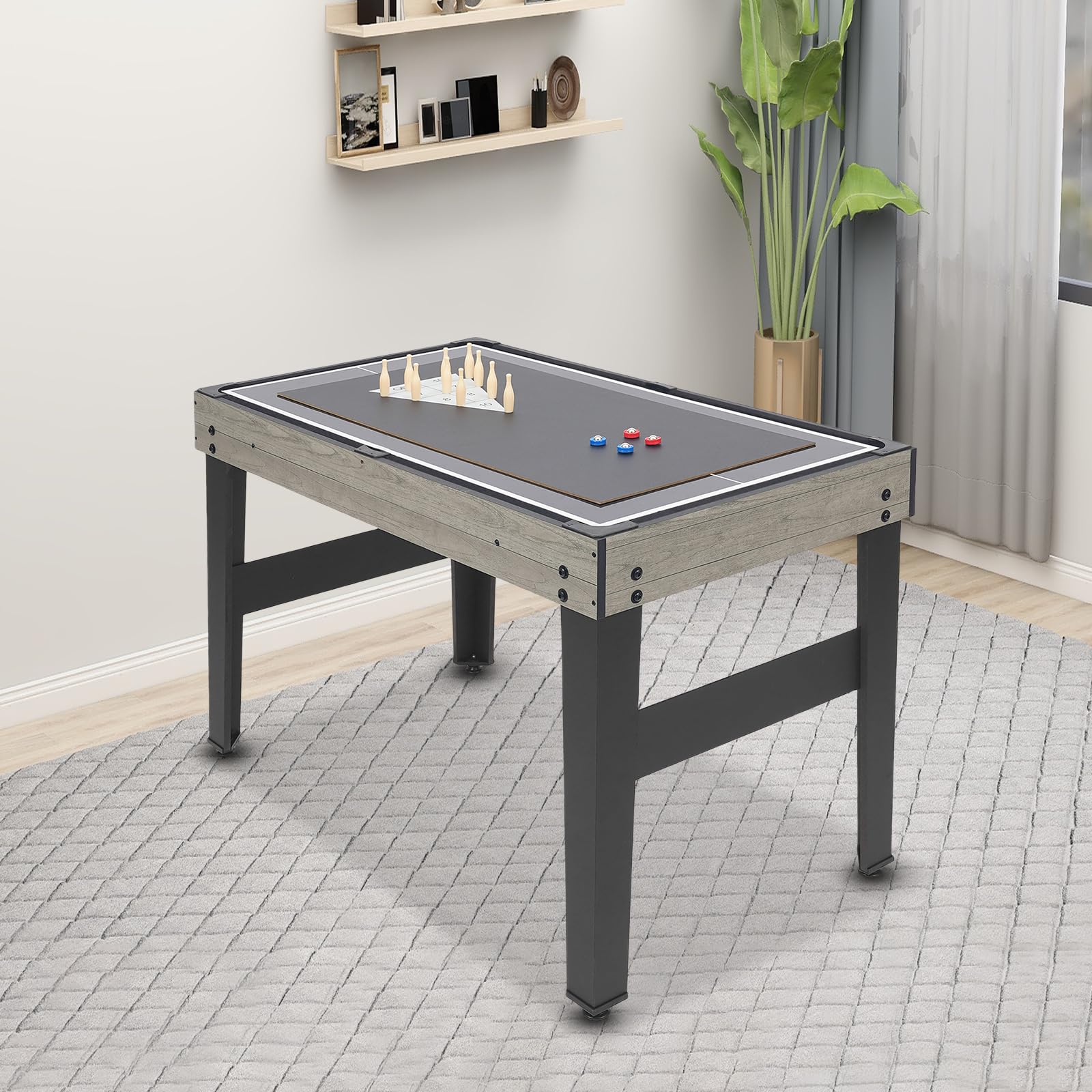 Tavolo multigioco 10 in 1, grigio, tavolo multifunzione per serate di gioco in famiglia, 10 giochi a partire dai 6 anni