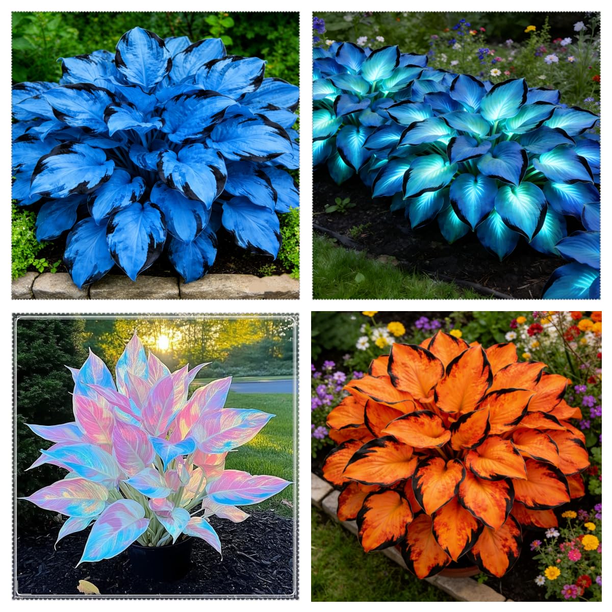 Perennial Hosta Bulbs for Planting：Shade Loving Midnight Blue Hosta Bulbs, Ideal for Courtyard Walkways & Borders, Excellent Display-3 Bulbs-D