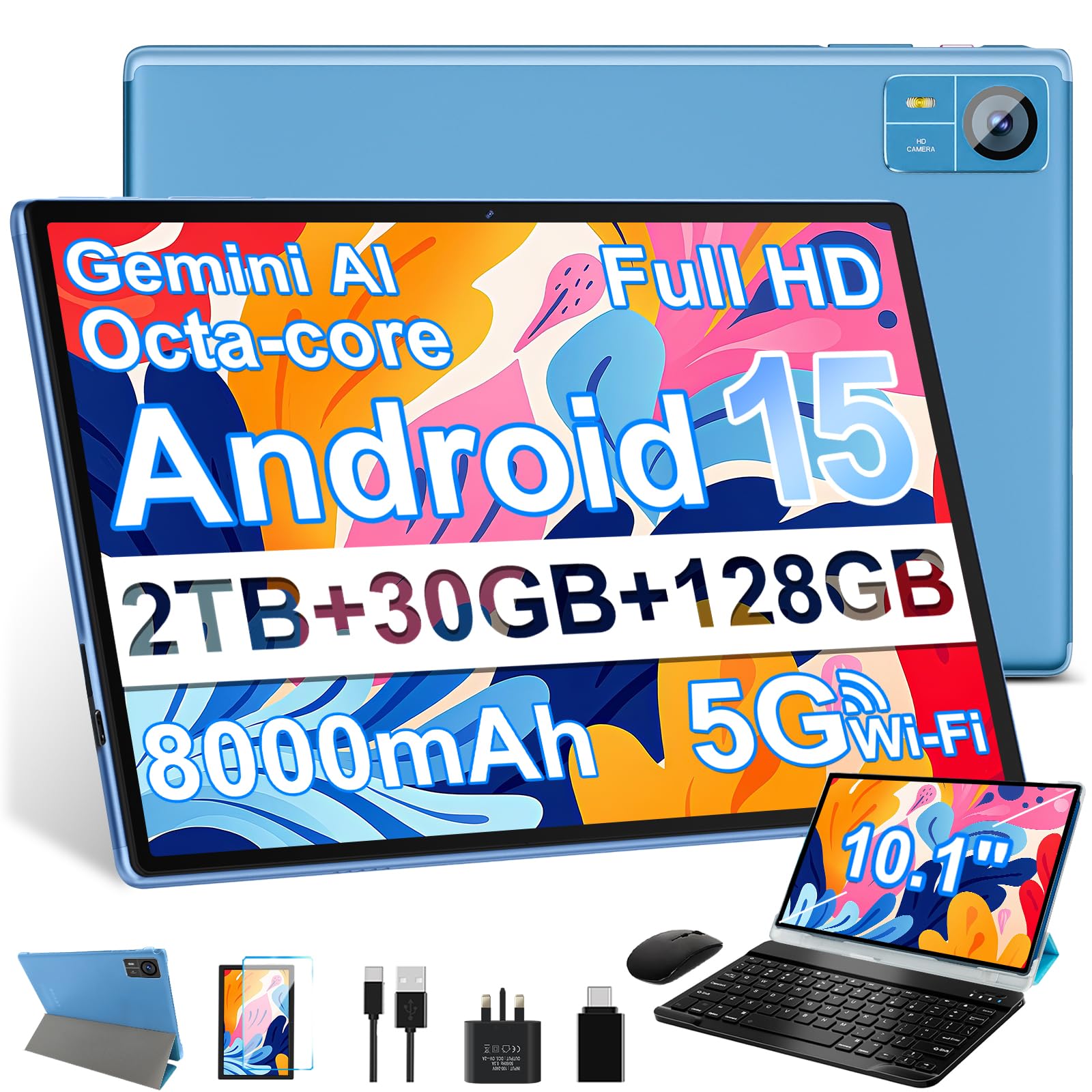 android tablet 10.1 inch blue 8000mah 5g wi-fi
