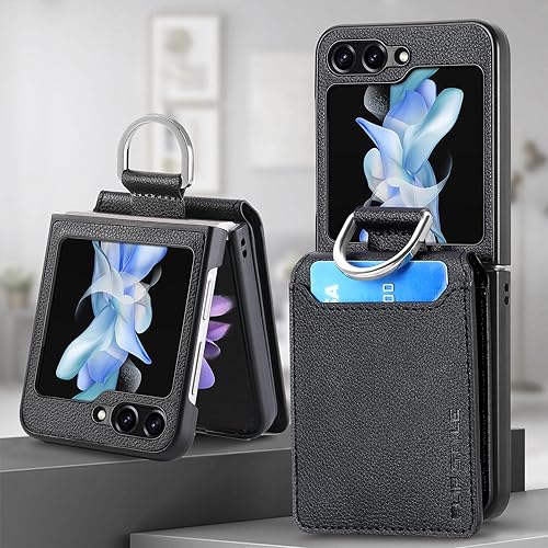 Miniatura 2 de Asuwish Funda de teléfono para Samsung Galaxy Z Flip 5 5G 2023 con ranura para tarjetas, funda tipo cartera y soporte de anillo, accesorios móviles